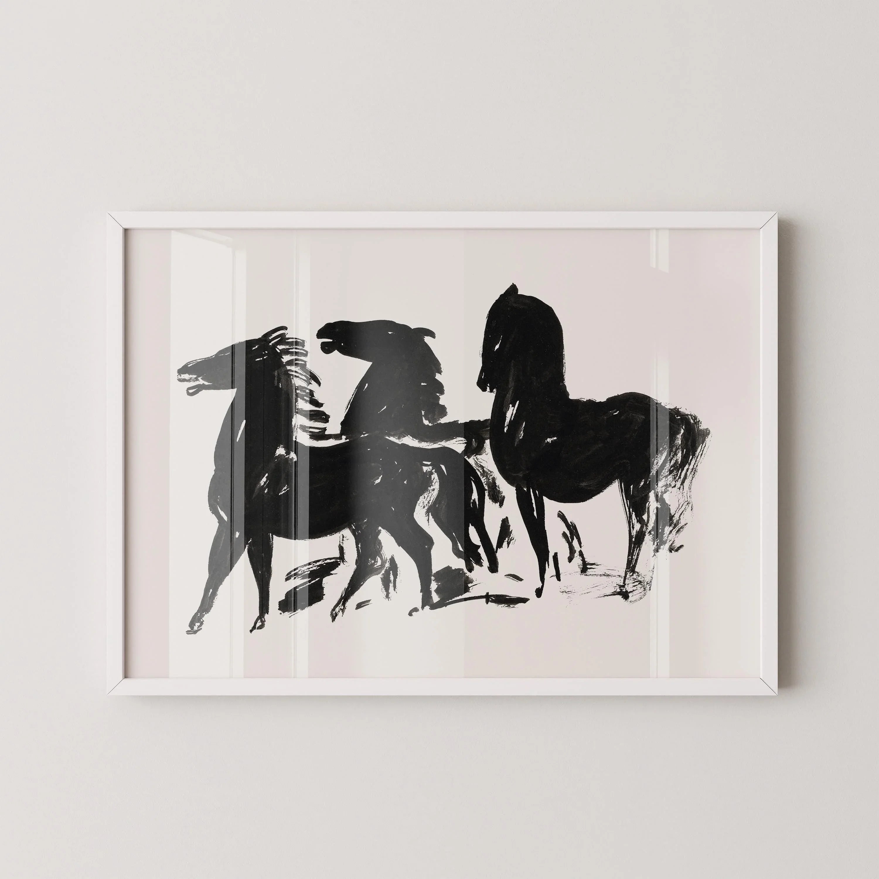 Leo Gestel - Three Black Horses | Vintage Neutral Sketch Art