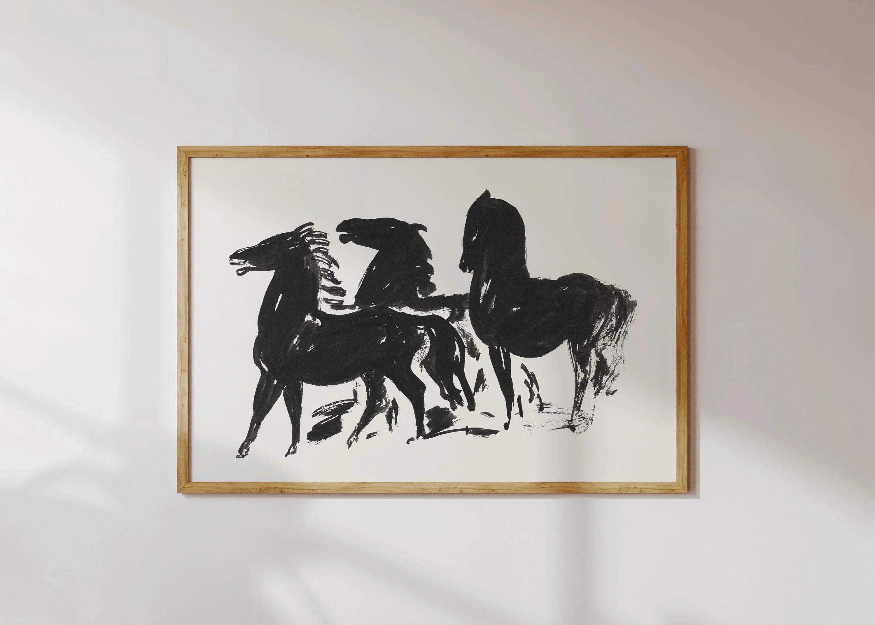 Leo Gestel - Three Black Horses | Vintage Neutral Sketch Art (available handframed or unframed) - 9ArtPrints