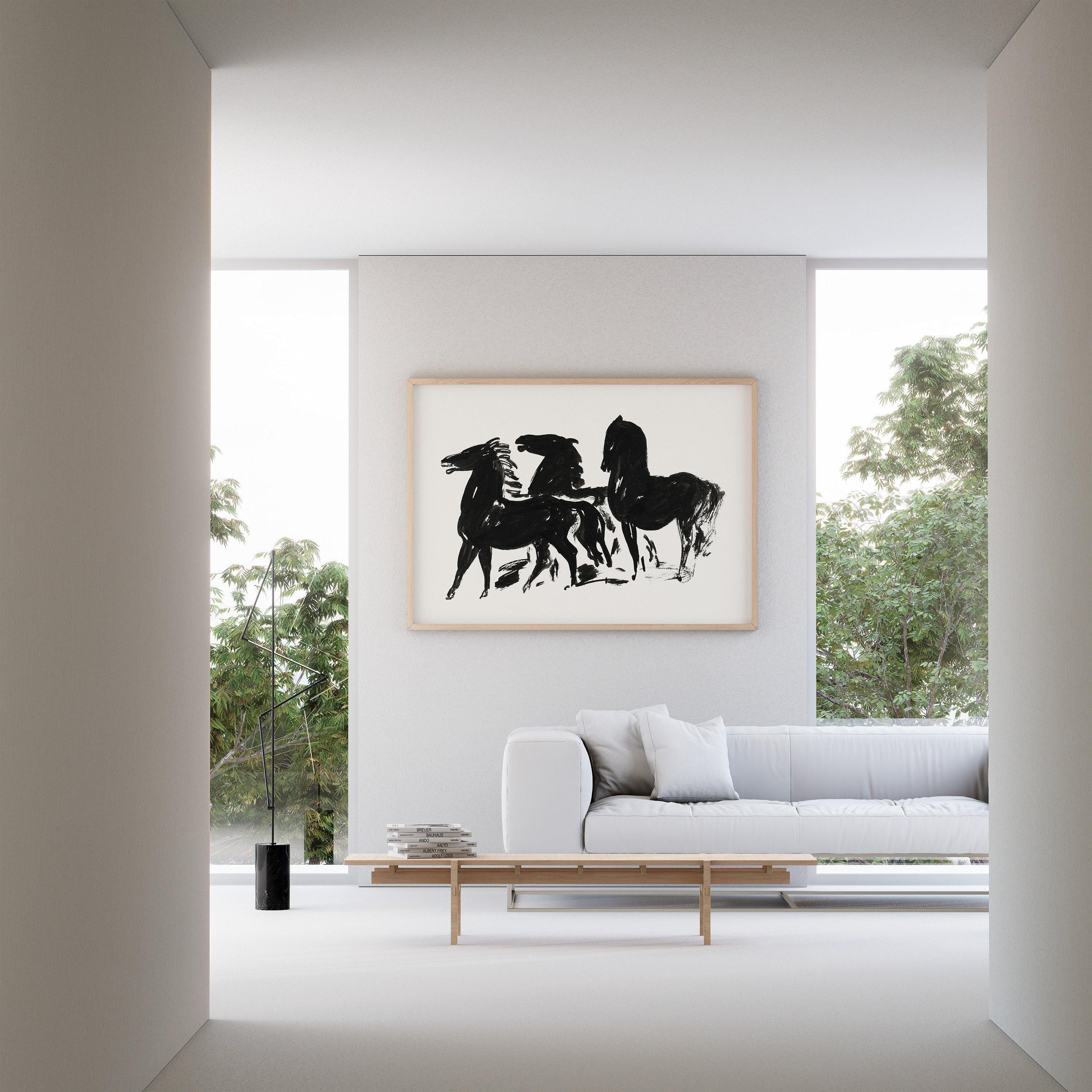 Leo Gestel - Three Black Horses | Vintage Neutral Sketch Art
