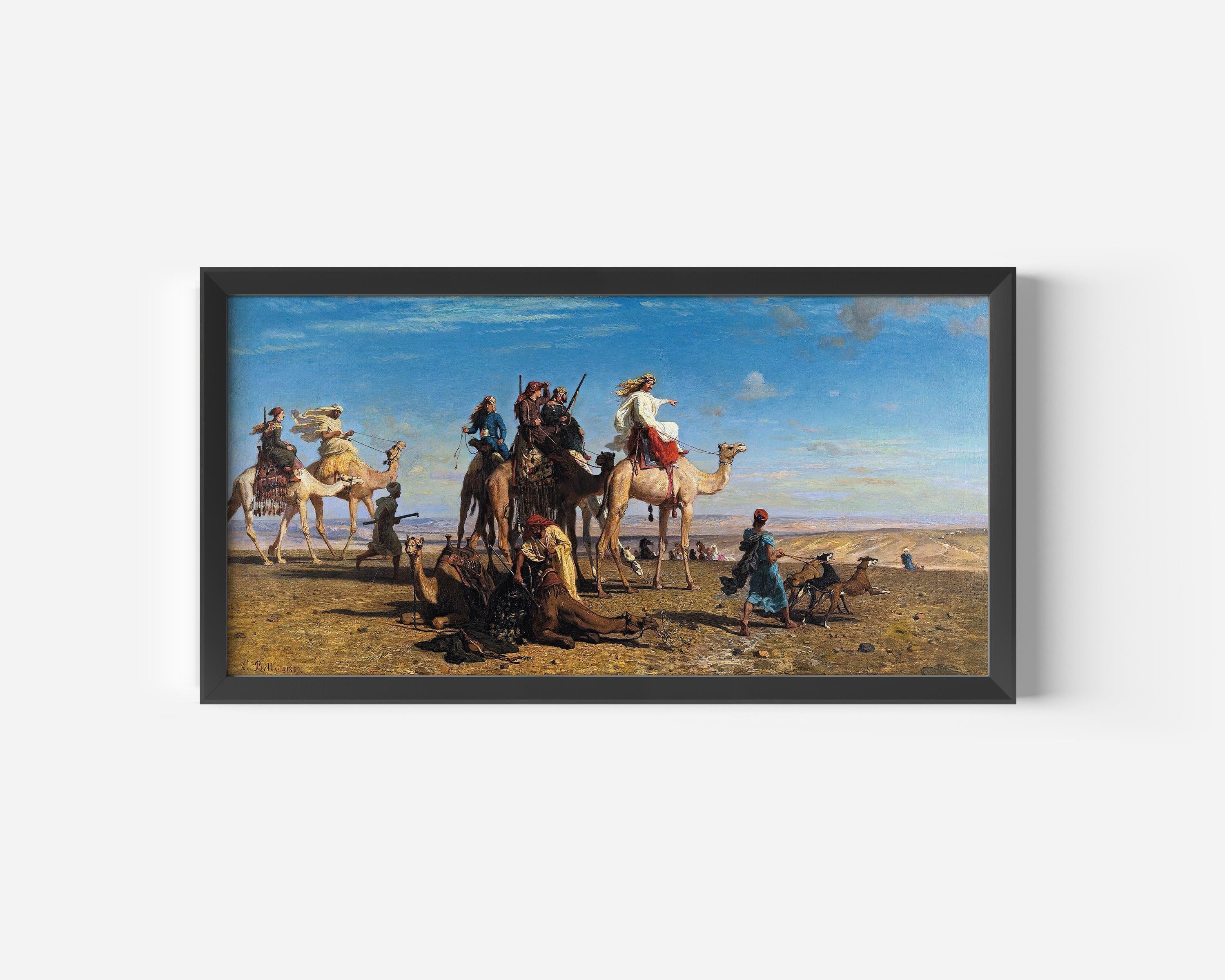 Leon Belly - A Gazelle Hunt in Egypt | Awe - inspiring 19th - century Orientalist Wide Panoramic Artwork | Available framed or unframed 2x1 - 9ArtPrints
