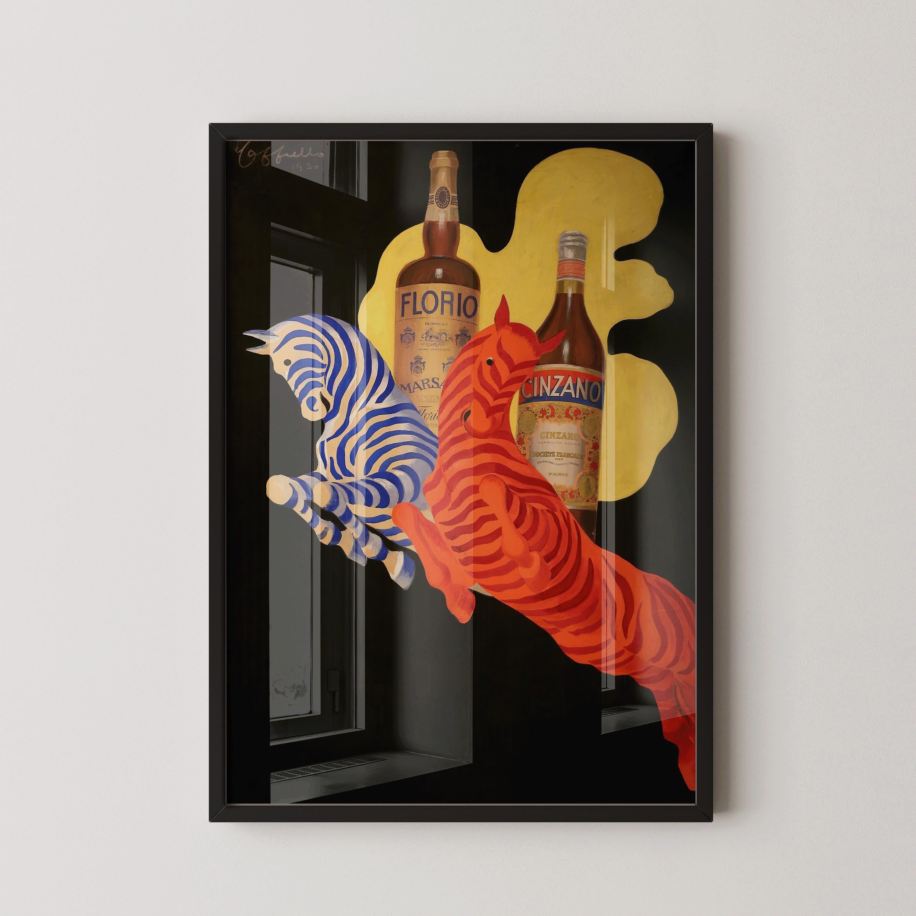 Leonetto Cappiello - Florio Cinzano | Bold Art Deco poster with vibrant zebras and iconic Italian spirits | Available framed or unframed - 9ArtPrints