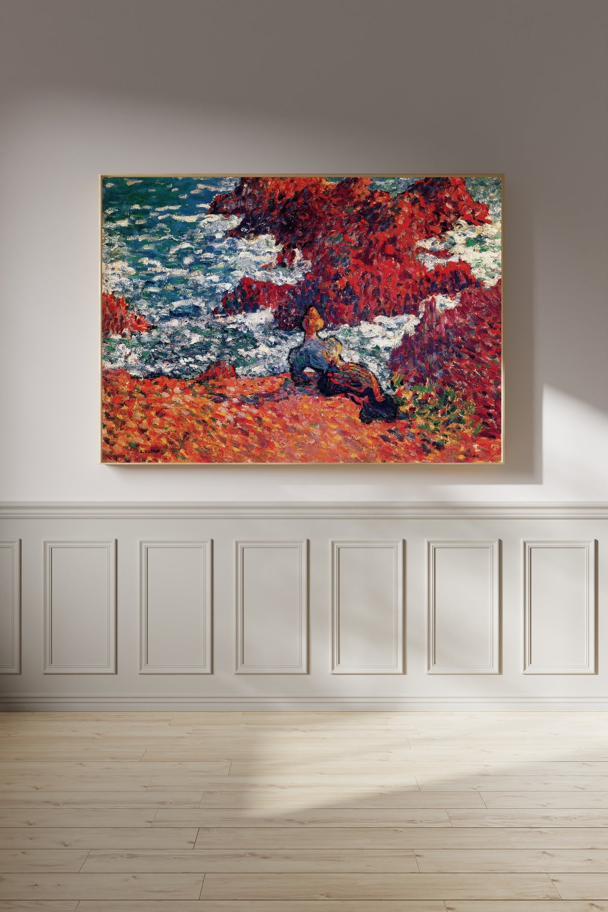Madame Valtat at Agay by Louis Valtat — framed on a panelled wall in afternoon light