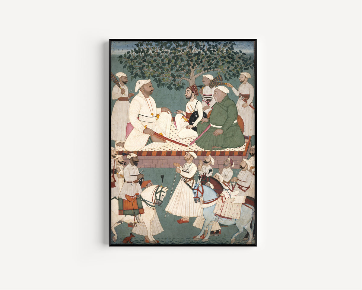 Mandi school — Maharaja Sidh Sen Receiving an Embassy | Indian Miniature Painting Print