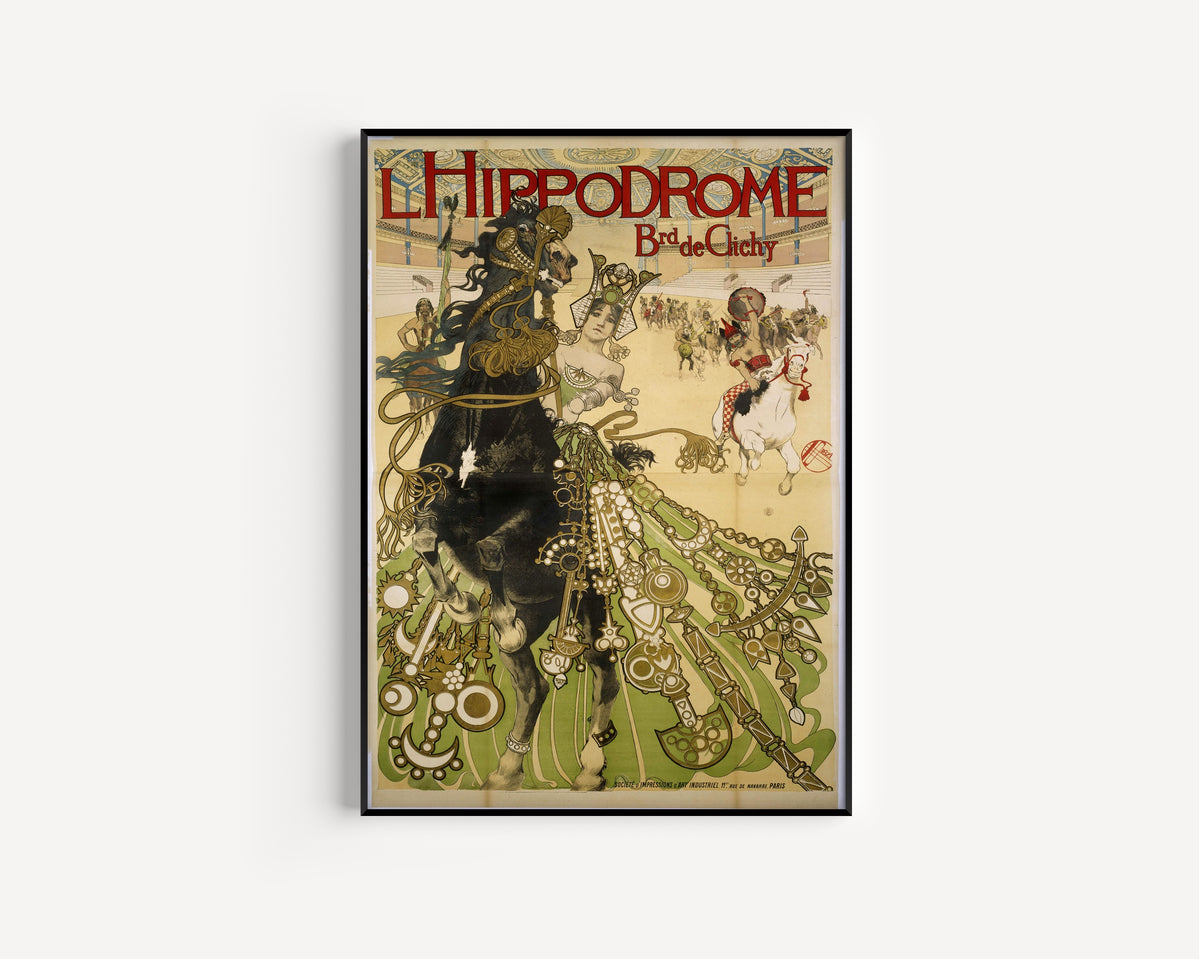 L'Hippodrome, Boulevard de Clichy by Manuel Orazi — in a slim black frame on a plain white wall