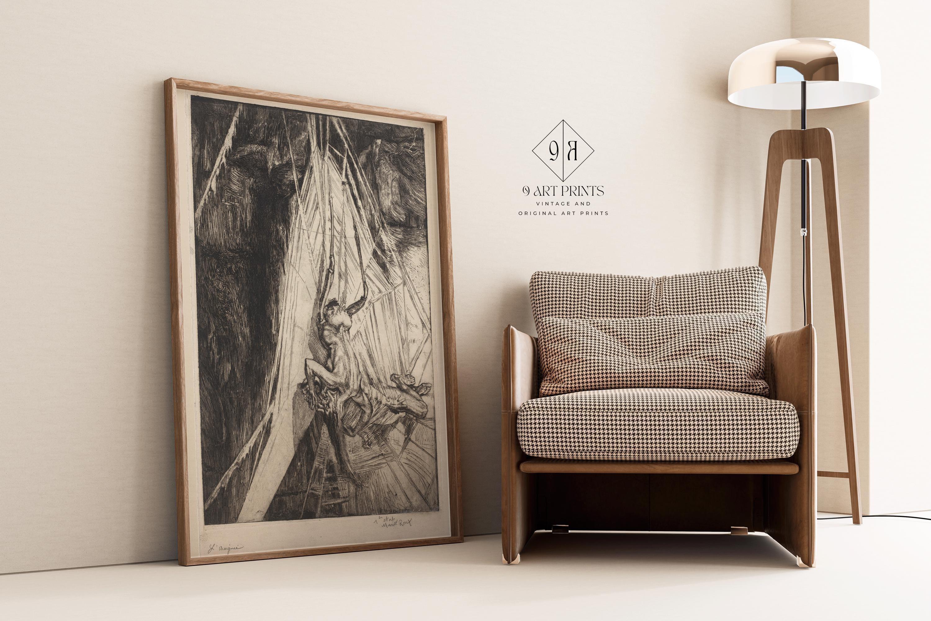 Marcel Roux - The Spider | A Disturbing Symbolist Masterpiece of Horror and Terror | Vintage Neutral Sketch Art available framed or unframed - 9ArtPrints