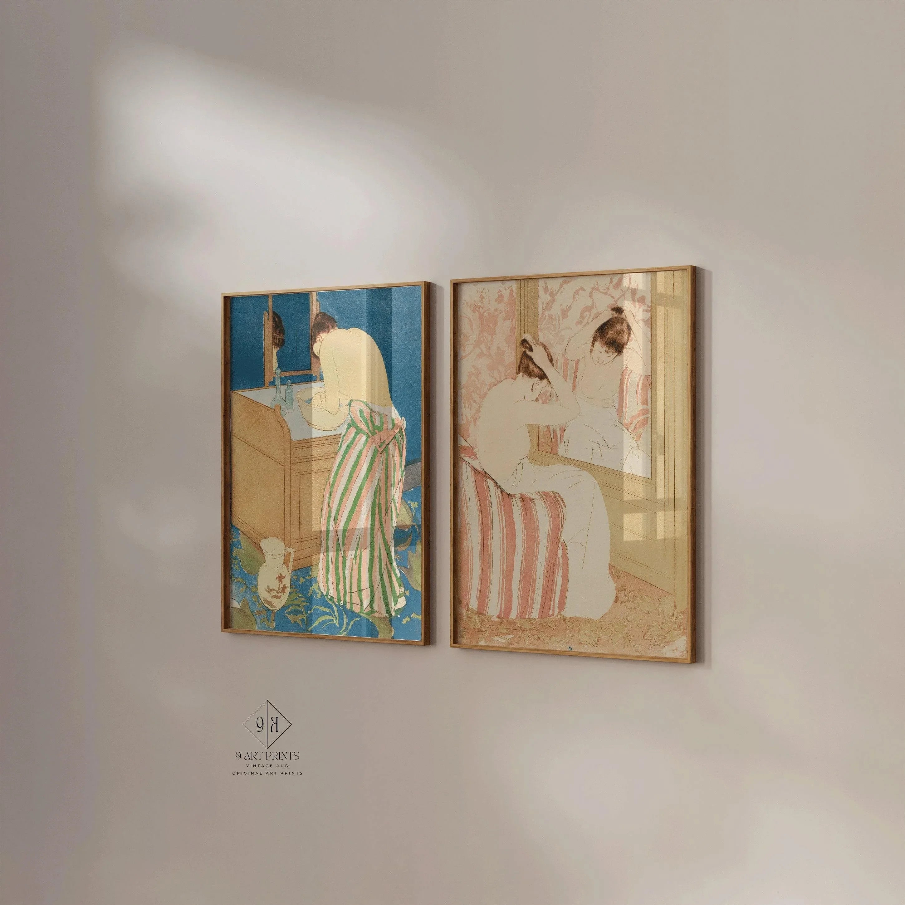 Mary Cassatt STATEMENT DUO - Woman Bathing and La Coiffure | | Famous Impressionist Art available framed - 9ArtPrints