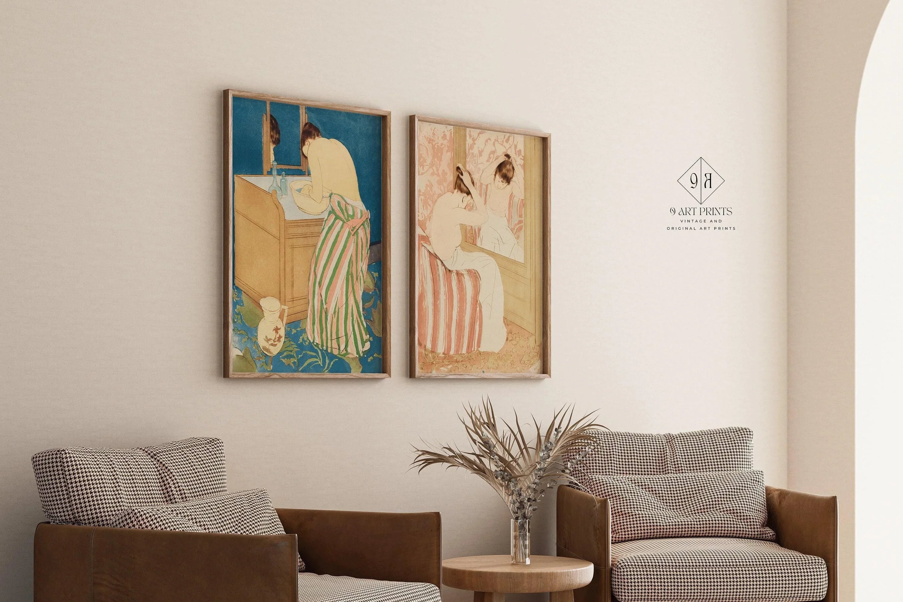 Mary Cassatt STATEMENT DUO - Woman Bathing and La Coiffure | | Famous Impressionist Art available framed - 9ArtPrints