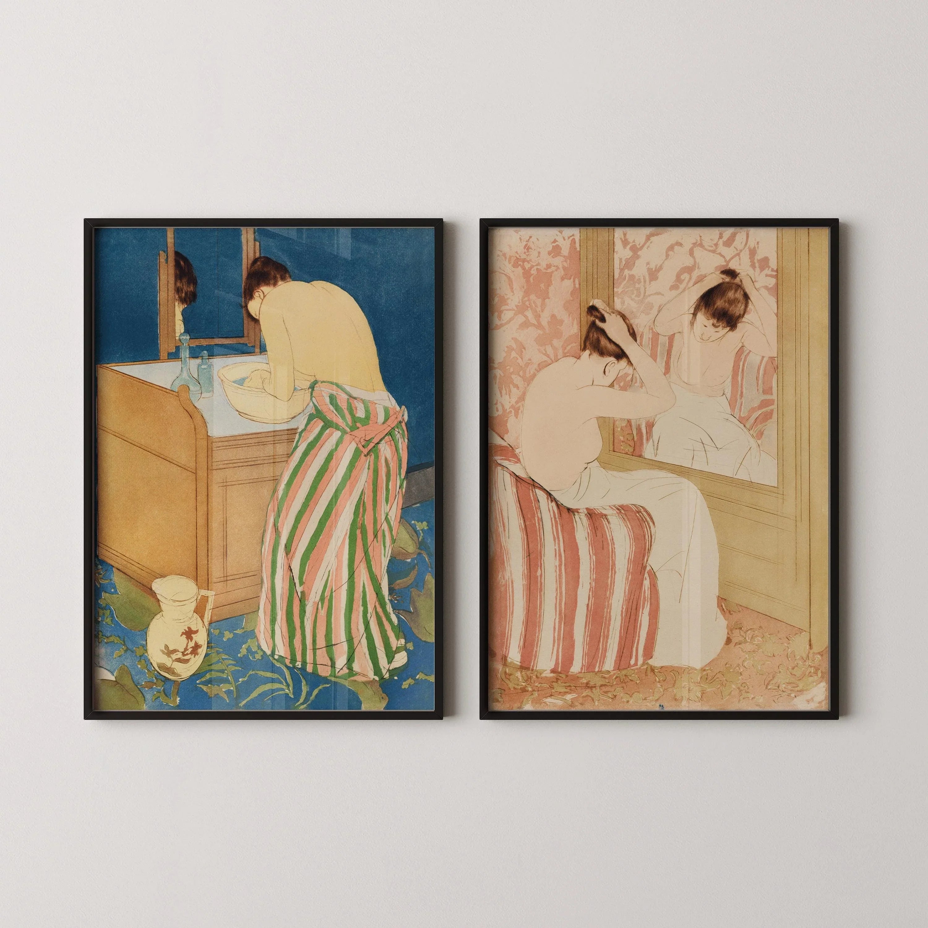 Mary Cassatt STATEMENT DUO - Woman Bathing and La Coiffure | | Famous Impressionist Art available framed - 9ArtPrints