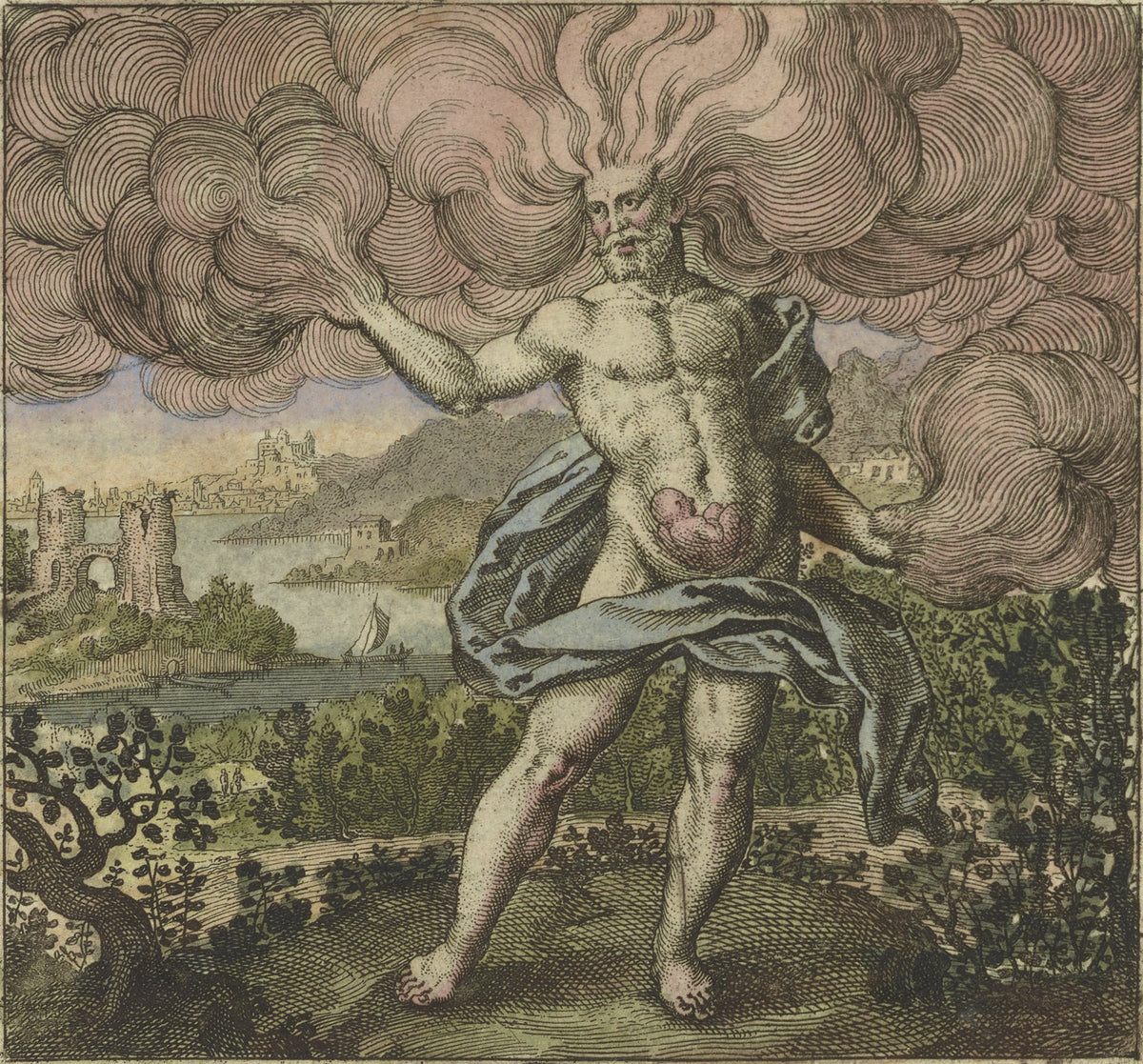 Michael Maier — Atalanta Fugiens, Emblem 1: The Wind Carried It in Its Belly | Alchemical Engraving Print