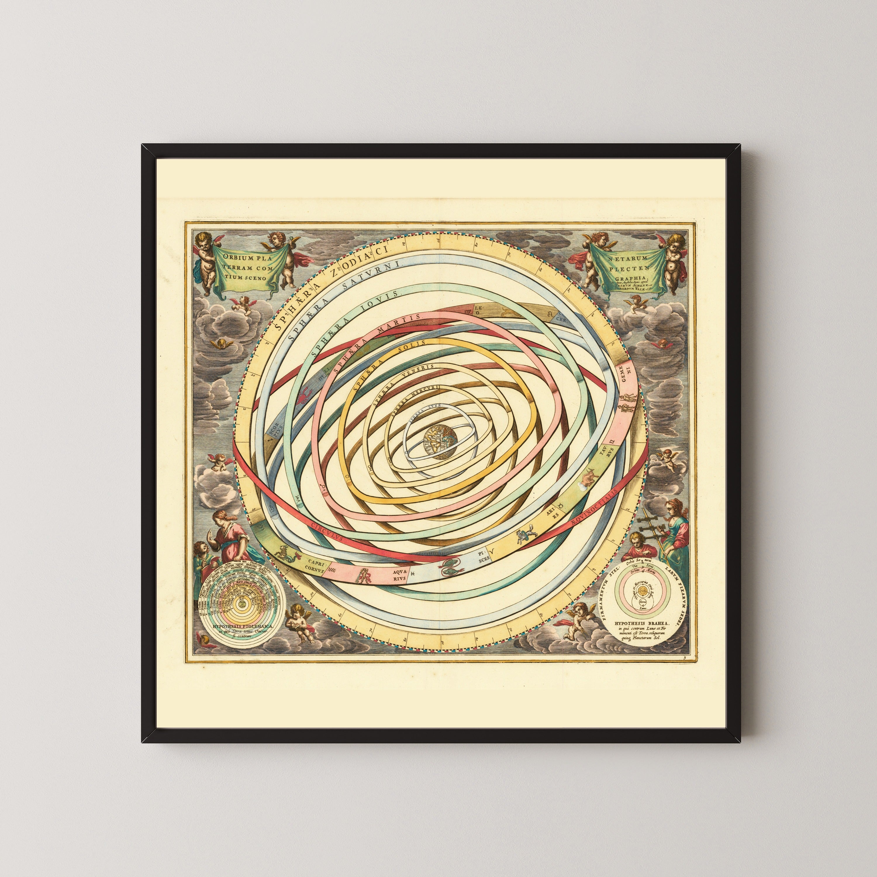 Andreas Cellarius — The Orbits of the Planets Encircling the Earth (Plate 3, Rose Colouring) | Celestial Map Print