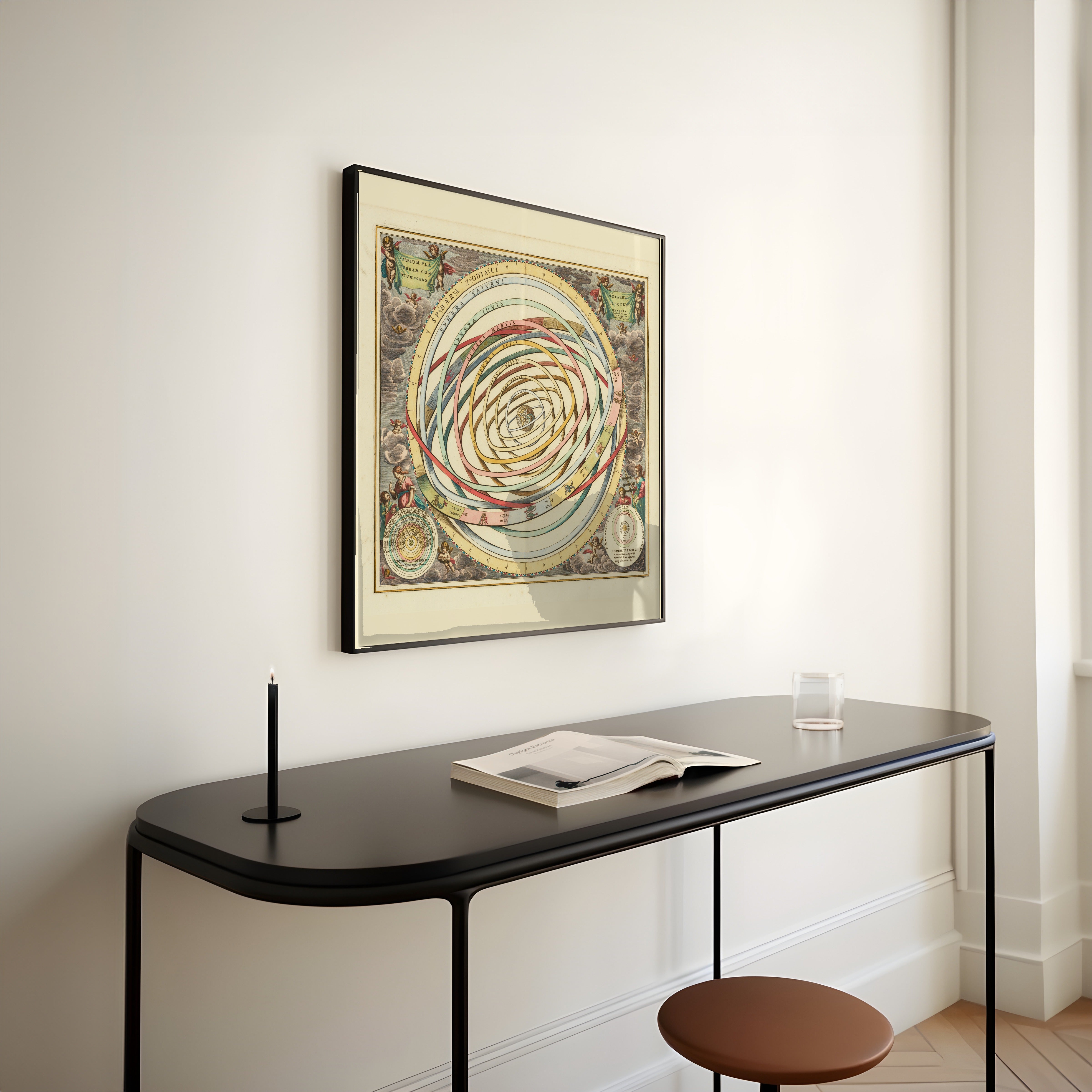 Andreas Cellarius — The Orbits of the Planets Encircling the Earth (Plate 3, Rose Colouring) | Celestial Map Print