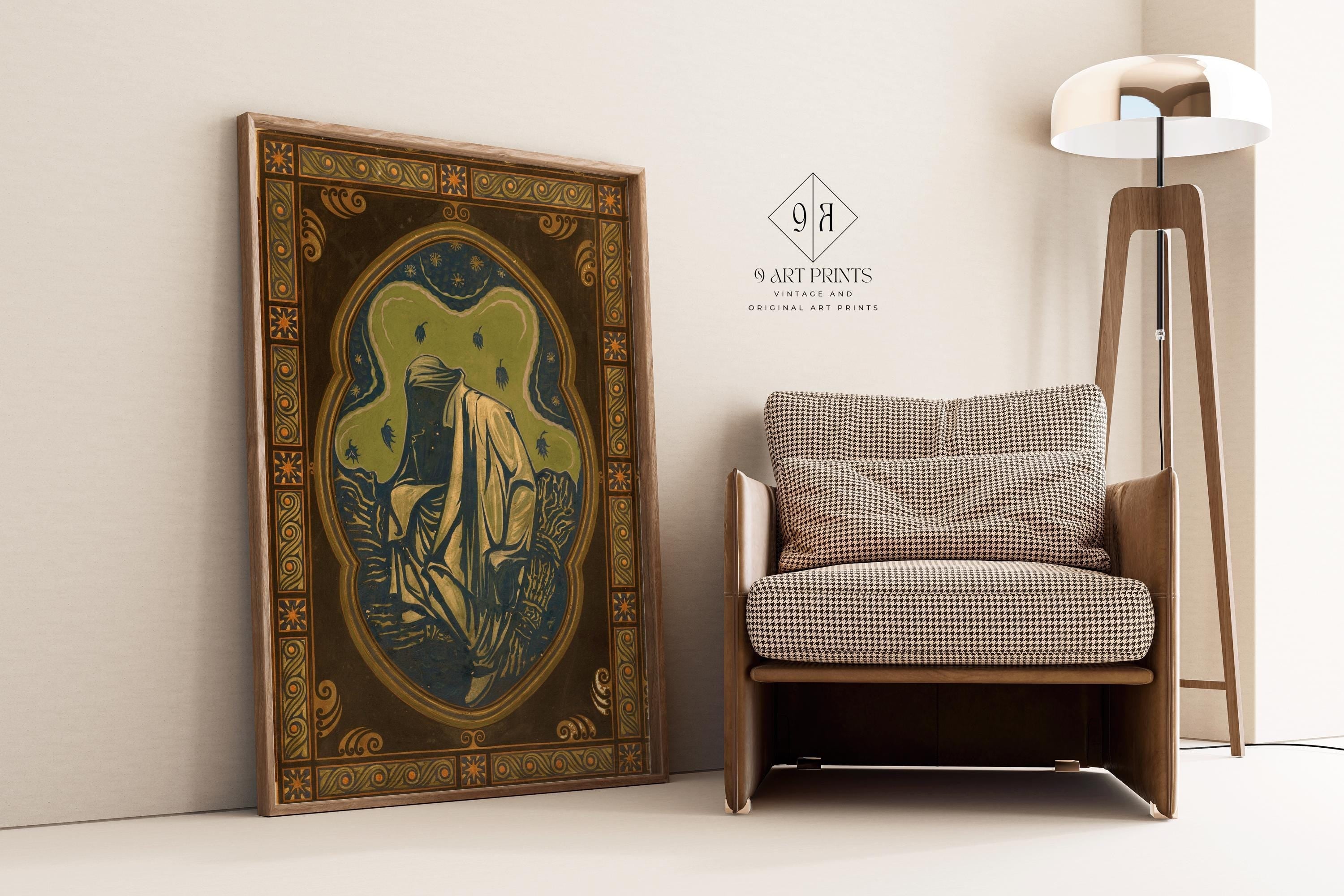 NIGHT - Richard Roland Holst | An Incredible Symbolist and Art Nouveau Masterpiece | Gorgeous Green & Brown Giclee Print Framed or Unframed - 9ArtPrints