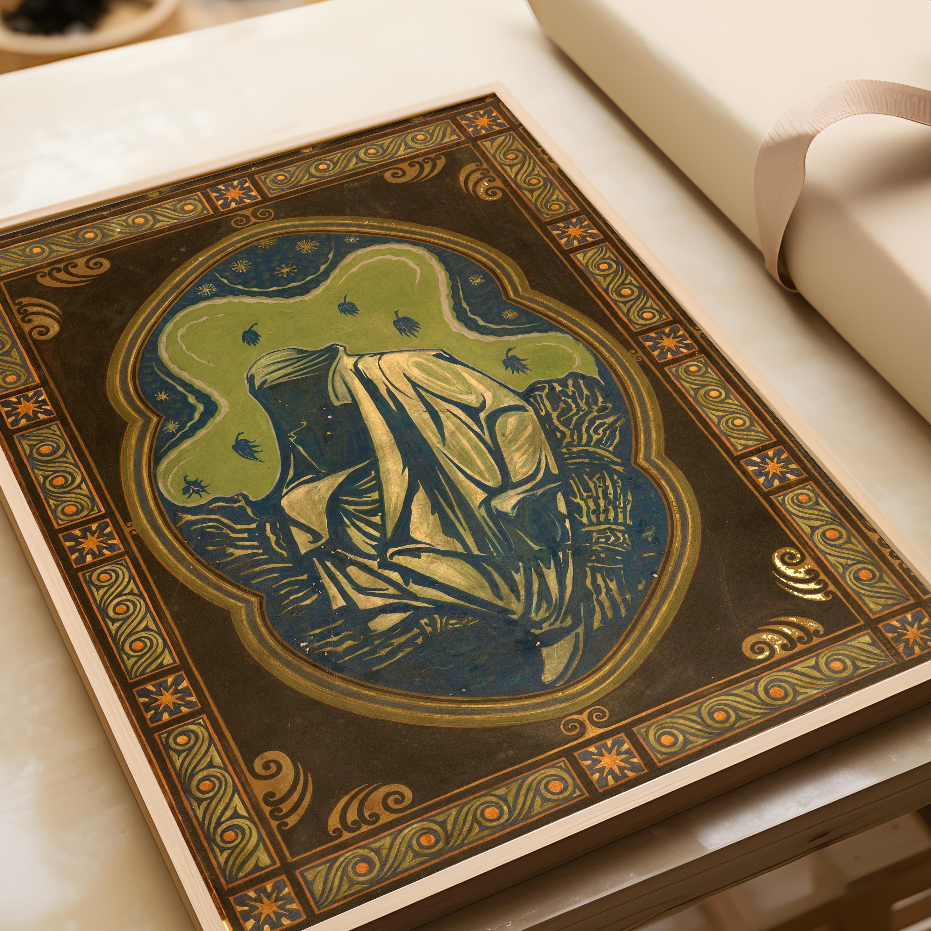 NIGHT - Richard Roland Holst | An Incredible Symbolist and Art Nouveau Masterpiece | Gorgeous Green & Brown Giclee Print Framed or Unframed - 9ArtPrints