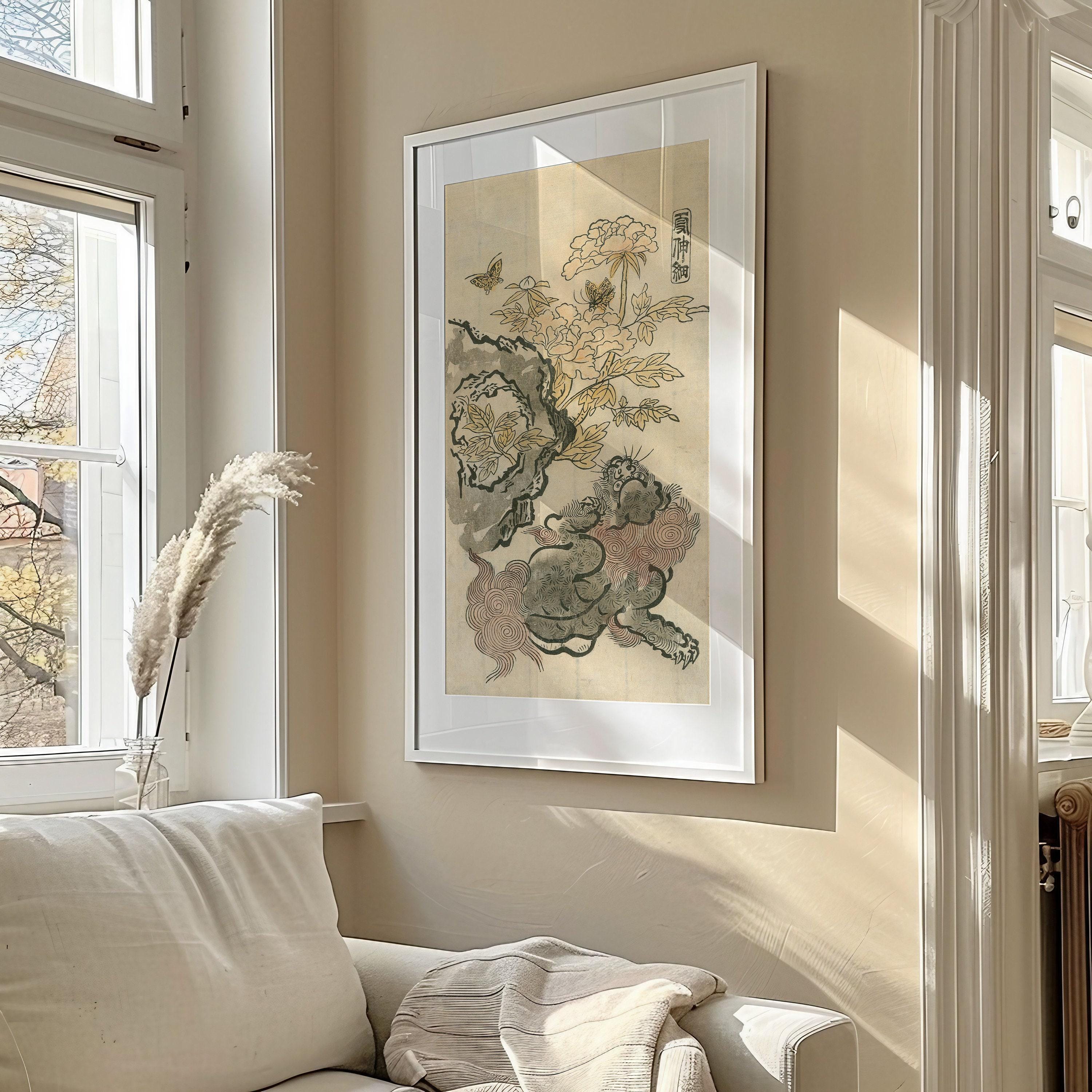 Nishimura Shigenaga - Chinese Lion, Peonies and Rock | PRINT | Vintage Asian Japanese Narrow Tall Art (available framed) 2x1 - 9ArtPrints