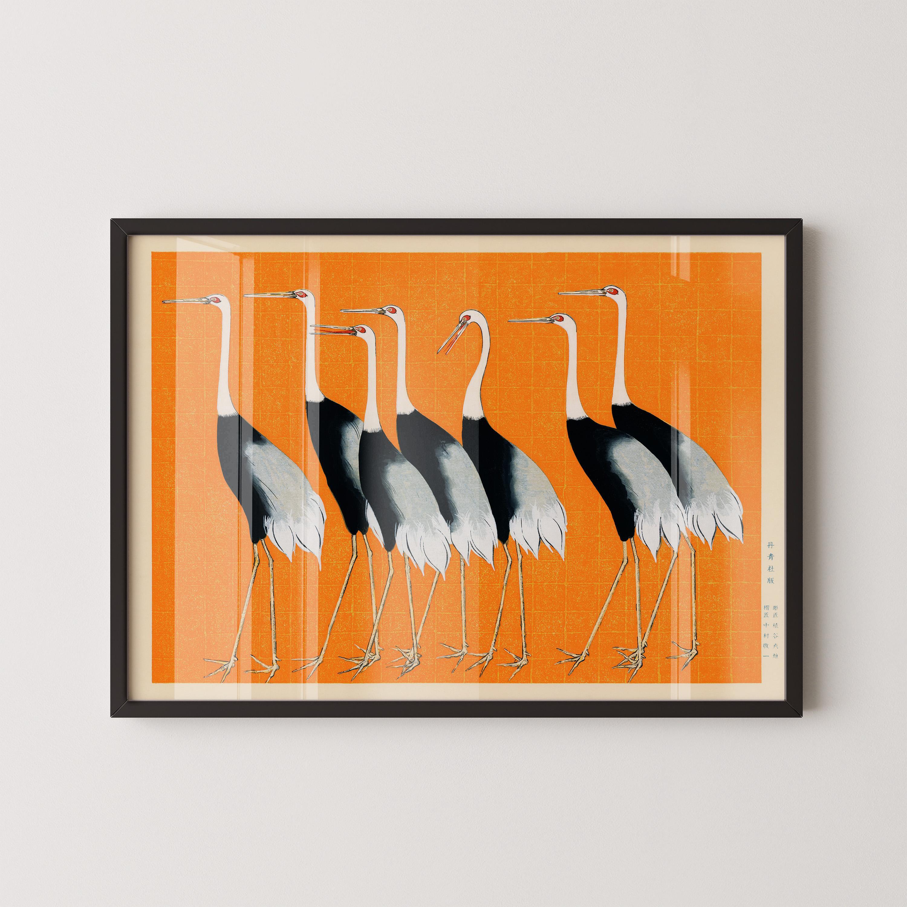 Ogata Korin - Cranes | PRINT | Our Stunning Orange Remix of A Classic Vintage Japanese Artwork