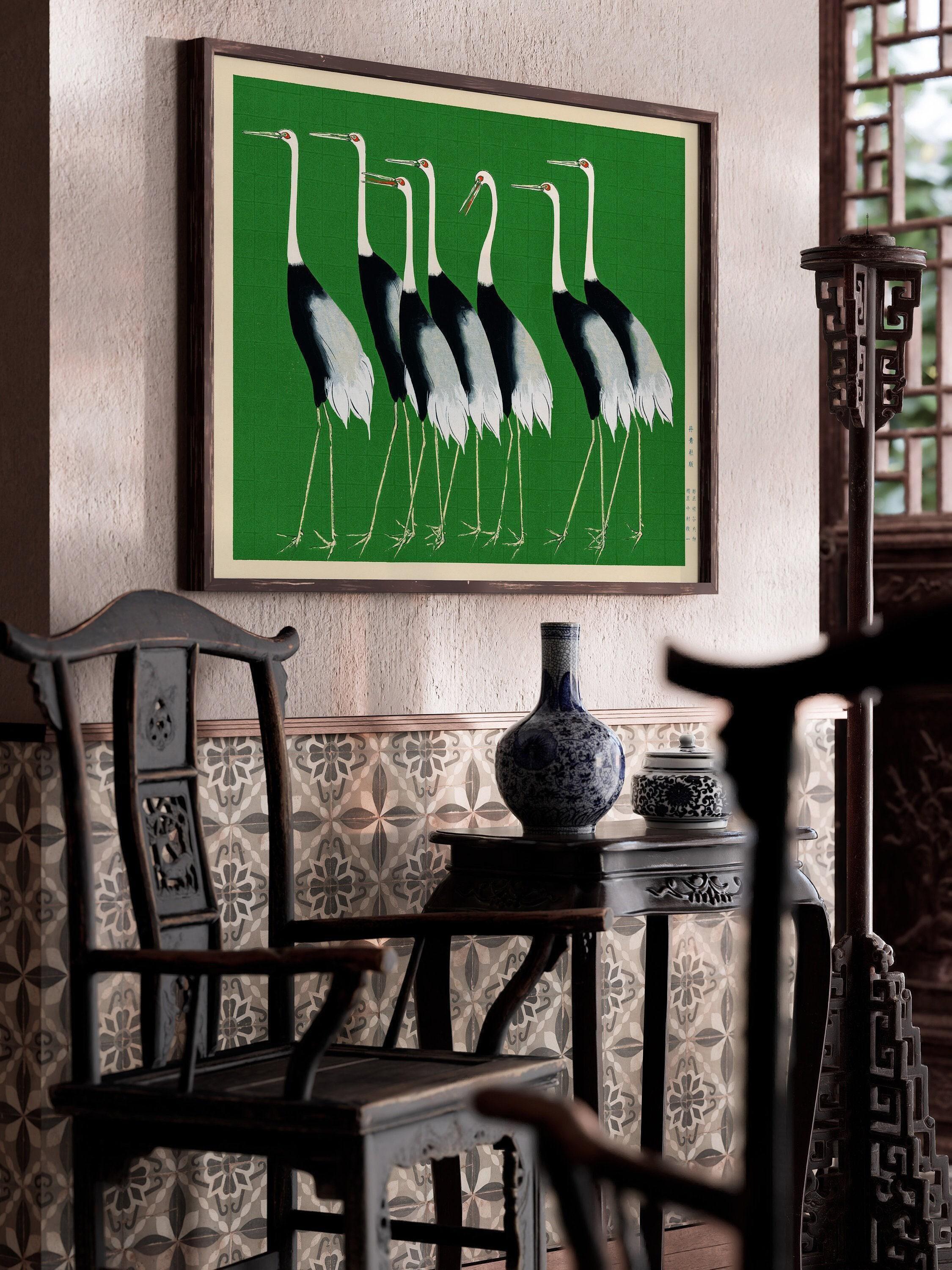 Ogata Korin - Cranes | PRINT | Vintage Japanese Art in Green