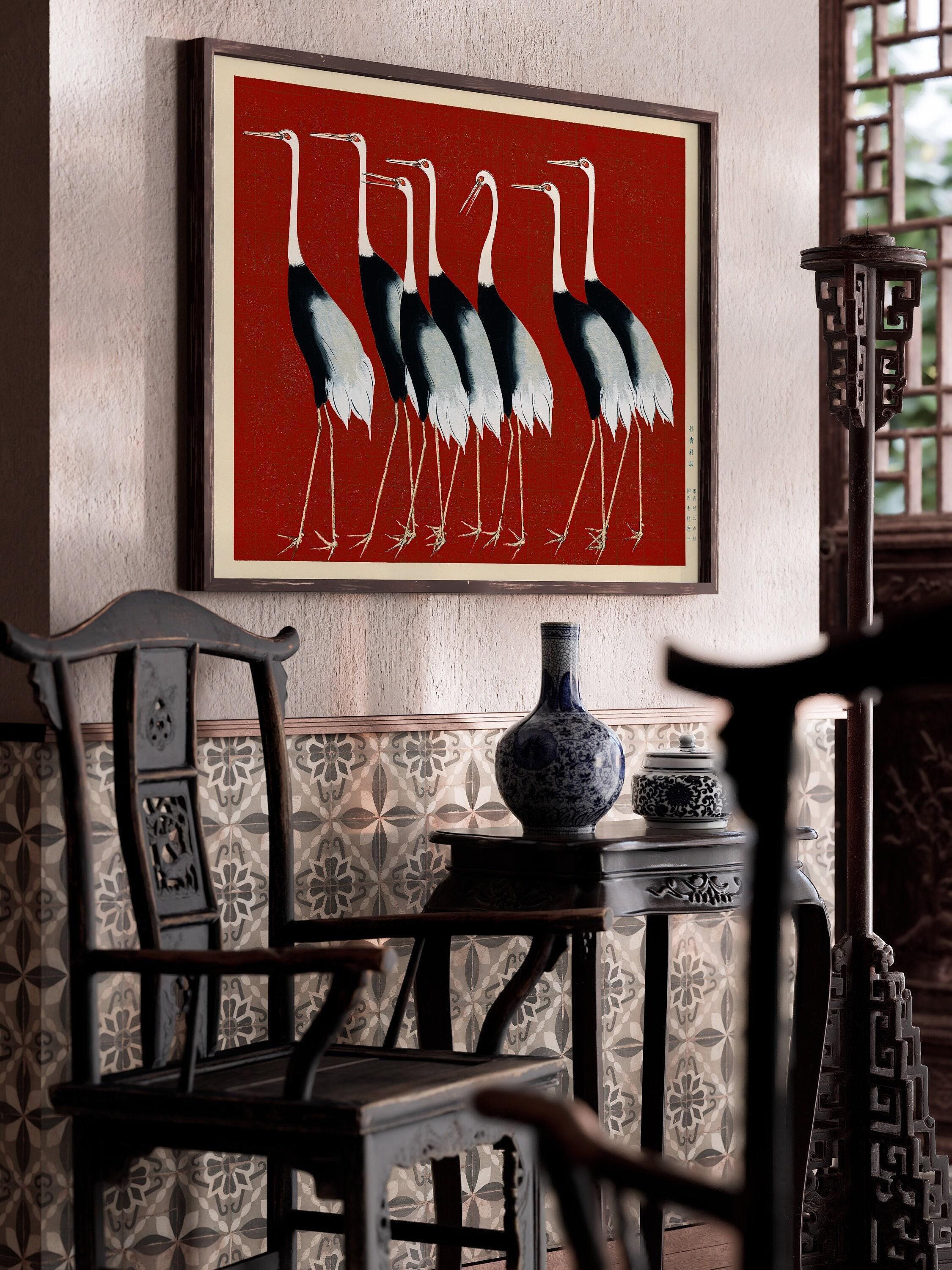 Ogata Korin - Cranes | PRINT | Vintage Japanese Art in Red