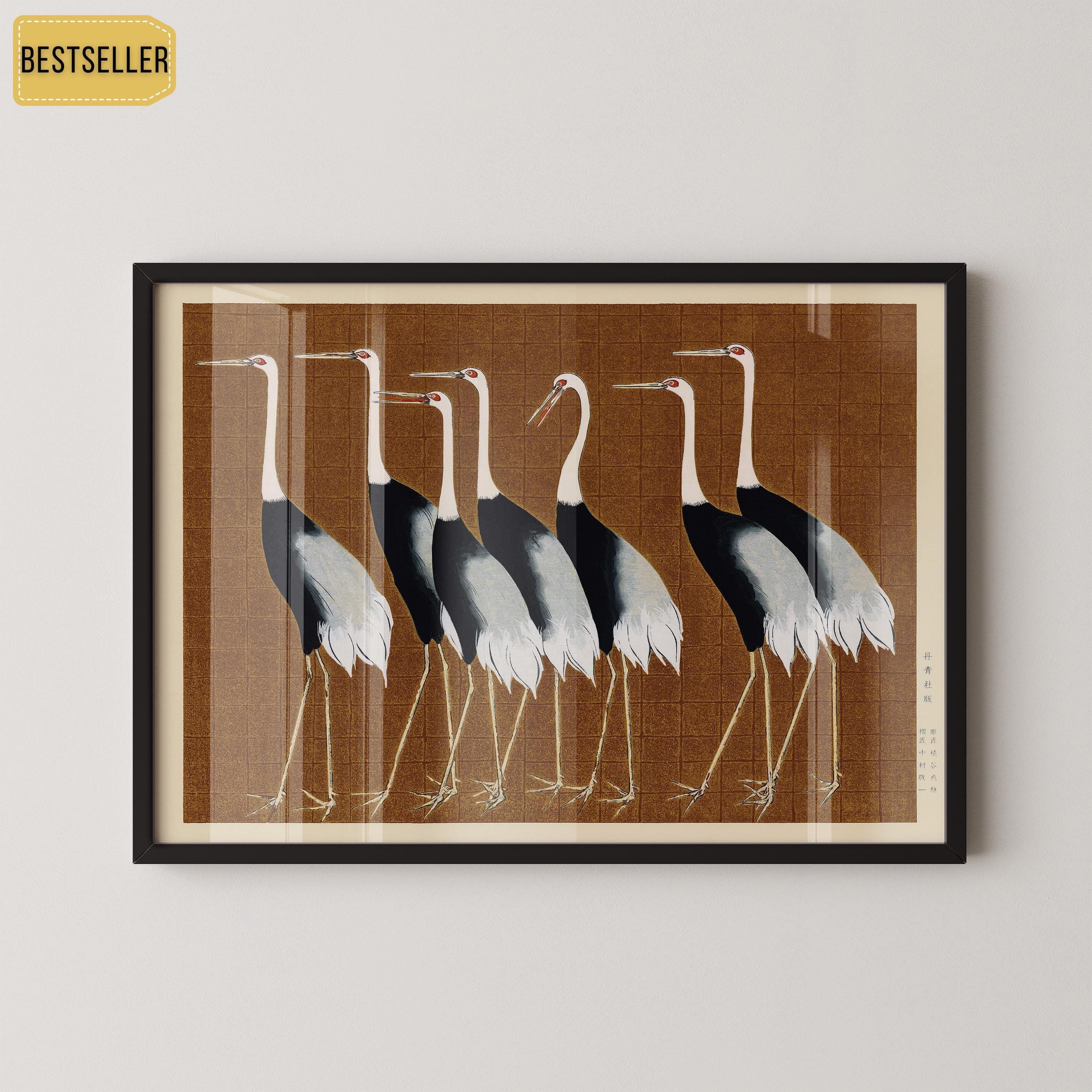 Ogata Korin Cranes Print in Brown: Vintage Japanese Art Giclee - 9ArtPrints