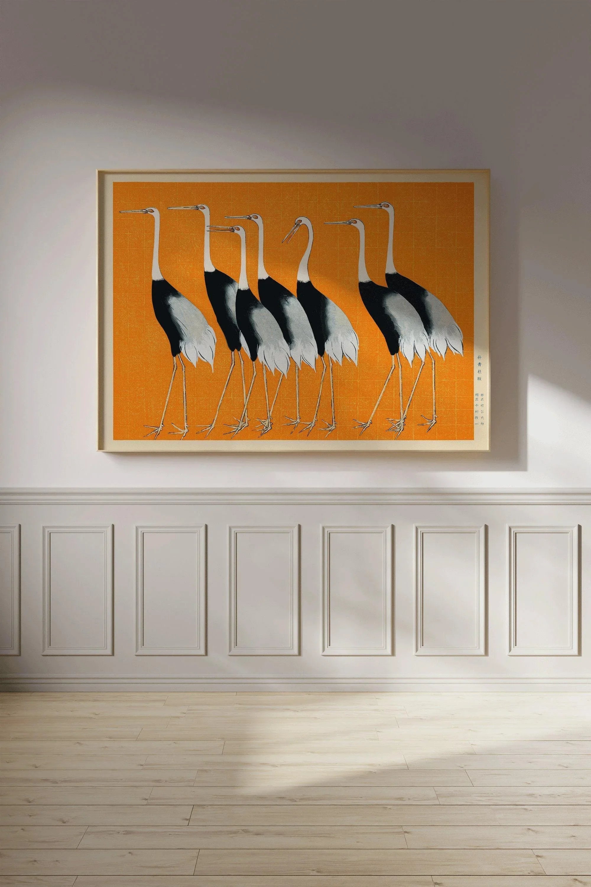 Ogata Korin Cranes Print: Vintage Japanese Art, Orange Remix - 9ArtPrints