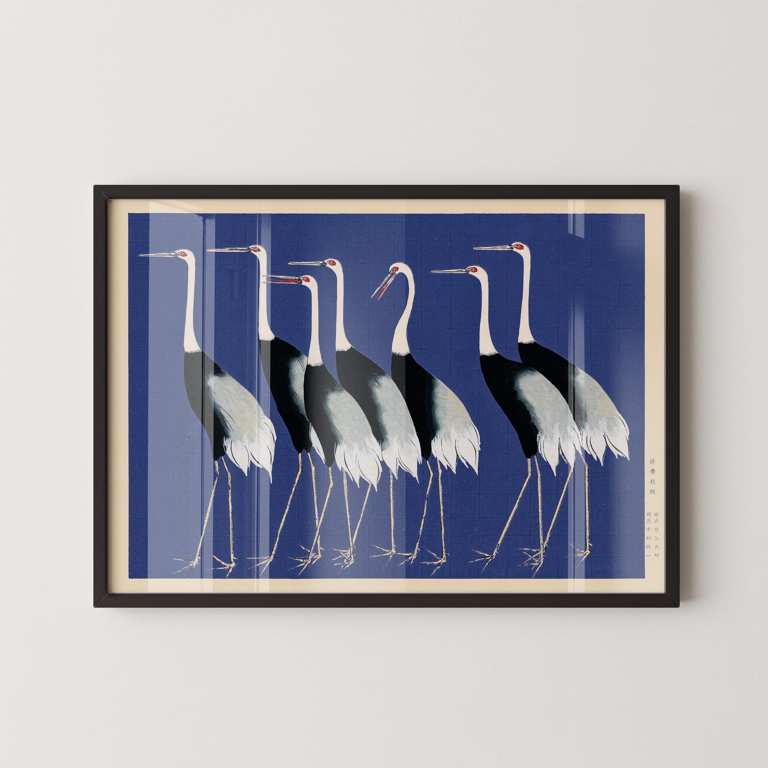 Ogata Korin's Cranes | PRINT | A Stunning Blue Version of Our Famous Cranes Print | Japanese Woodblock Art available framed - 9ArtPrints