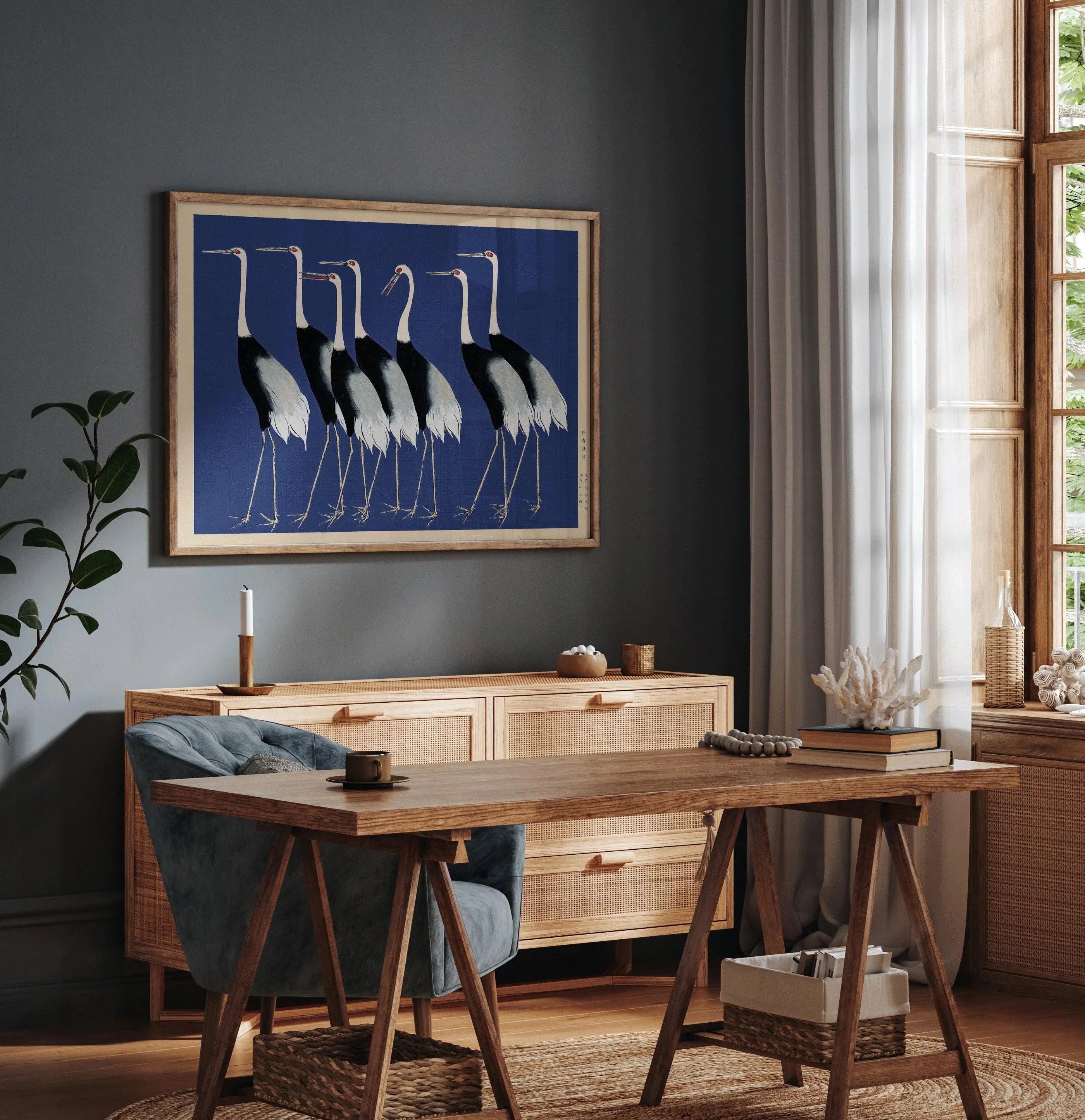 Ogata Korin's Cranes | PRINT | A Stunning Blue Version of Our Famous Cranes Print | Japanese Woodblock Art available framed - 9ArtPrints