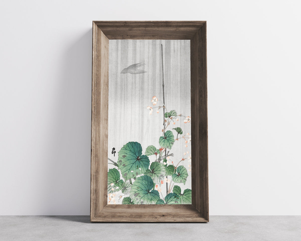 Ohara Koson — Begonia in the Rain | Japanese Bird & Flower Woodblock Print - 9ArtPrints