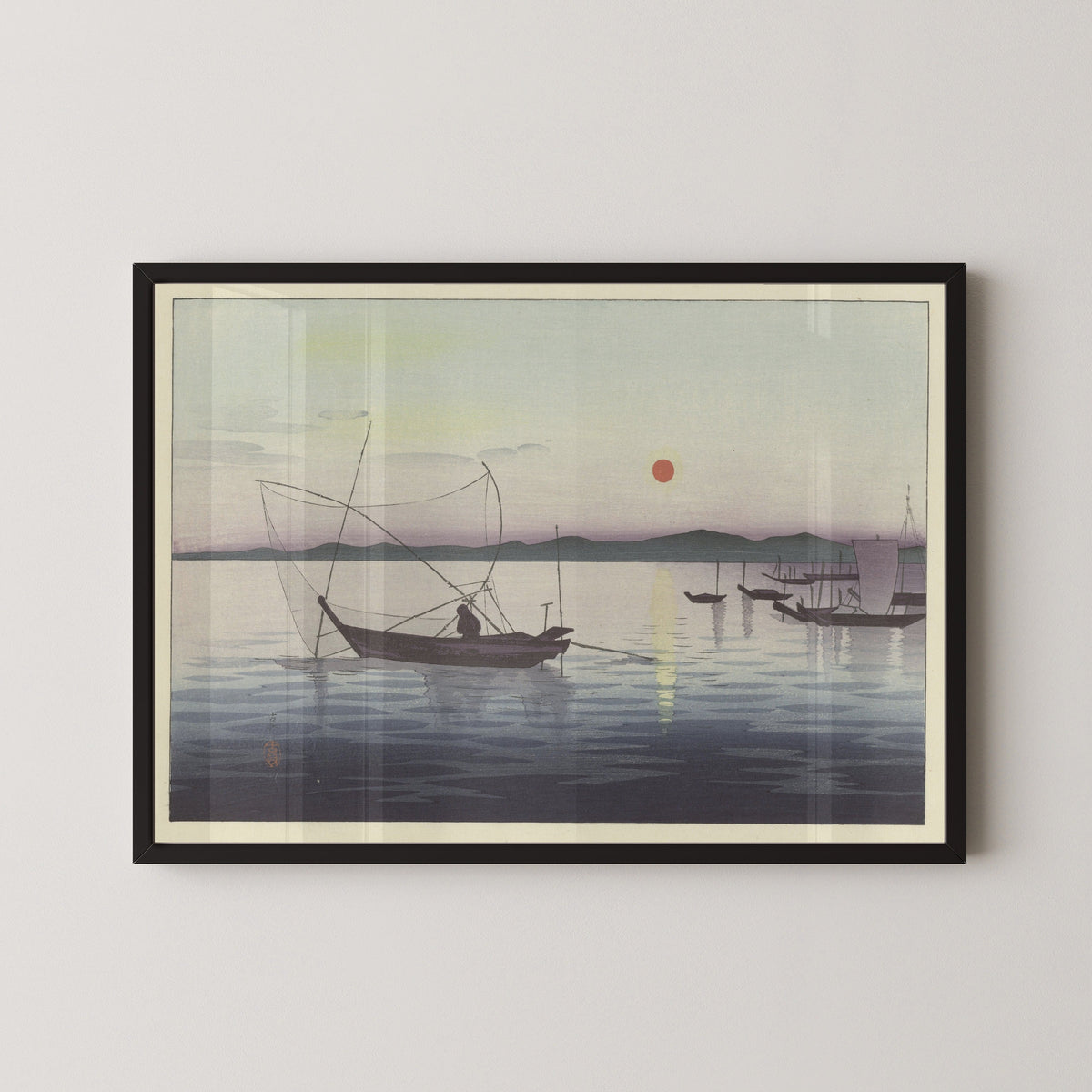 Ohara Koson — Boats and setting sun | Japanese Bird & Flower Woodblock Print - 9ArtPrints
