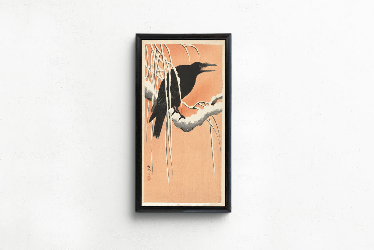 Ohara Koson — Crow on Snowy Branch | Japanese Bird & Flower Woodblock Print - 9ArtPrints