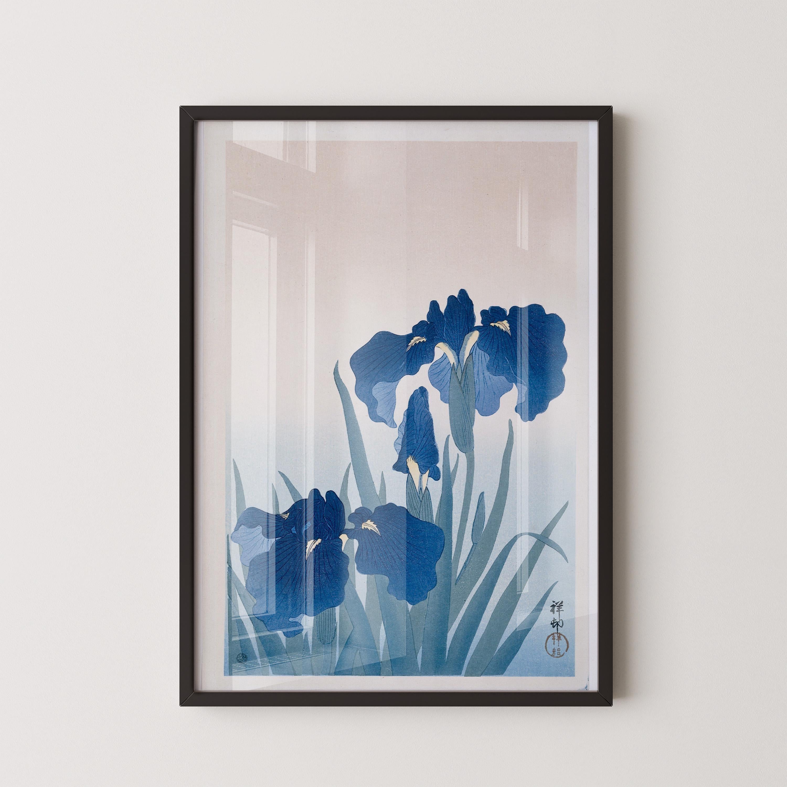 Ohara Koson - Irises | PRINT | Vintage Blue Japanese Shin - Hanga Kachō - E Botanical Art