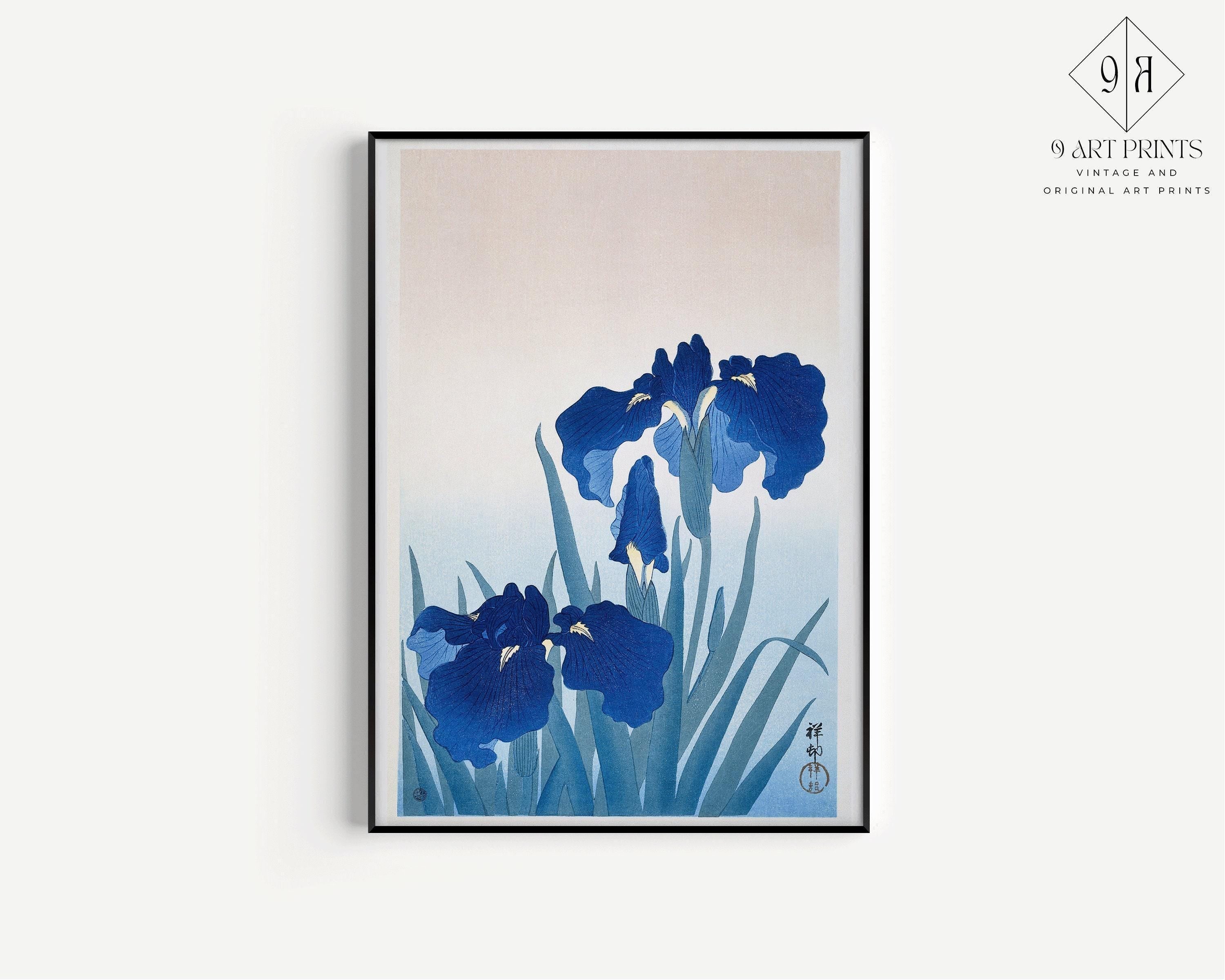 Ohara Koson - Irises | PRINT | Vintage Blue Japanese Shin - Hanga Kachō - E Botanical Art