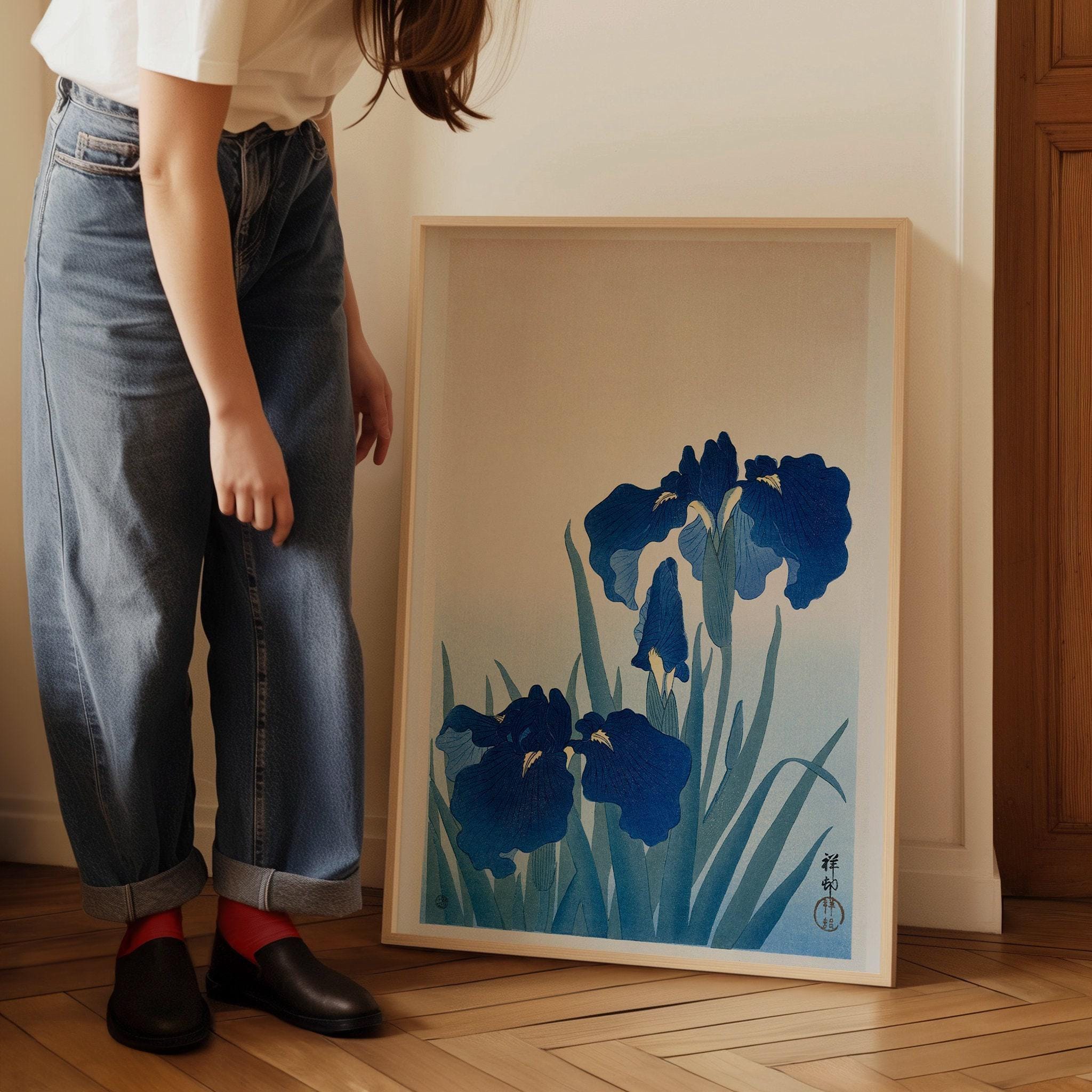 Ohara Koson - Irises | PRINT | Vintage Blue Japanese Shin - Hanga Kachō - E Botanical Art