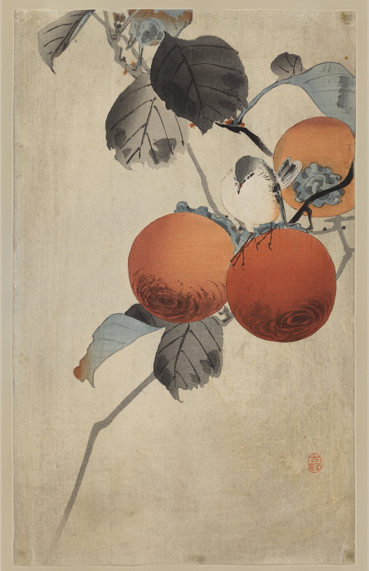 Ohara Koson — Nuthatch atop Persimmons | Japanese Bird & Flower Woodblock Print - 9ArtPrints