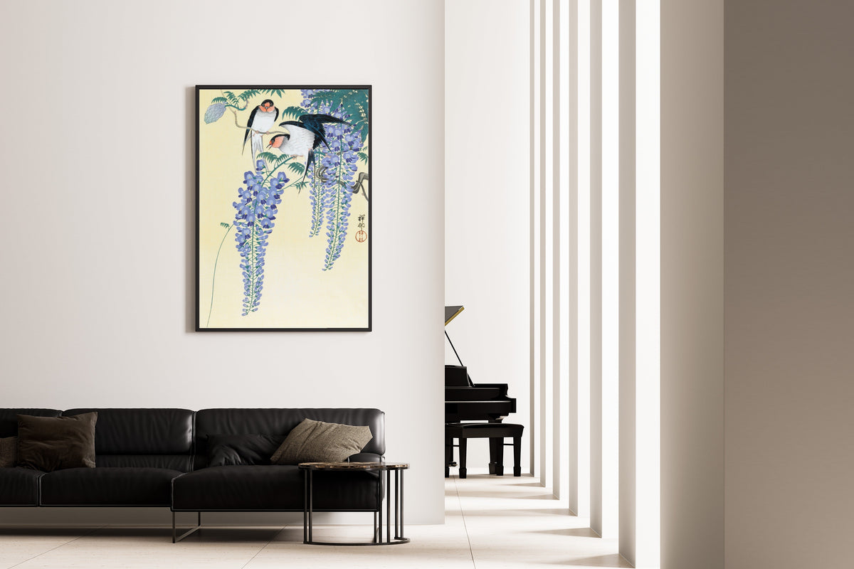 Ohara Koson — Swallows and Wisteria | Japanese Bird & Flower Woodblock Print - 9ArtPrints