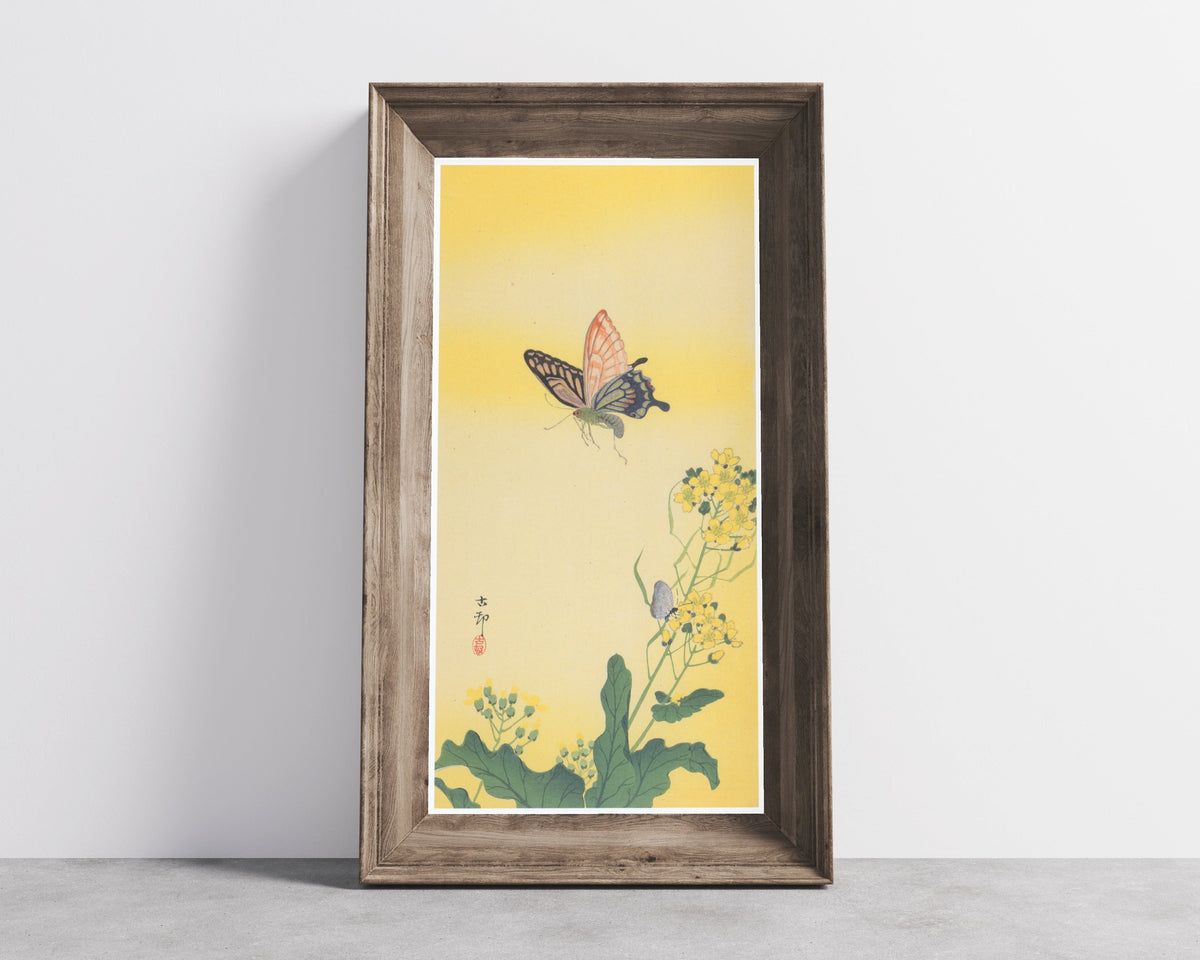 Ohara Koson — Swallowtail and Rapeseed Flowers | Japanese Bird & Flower Woodblock Print - 9ArtPrints