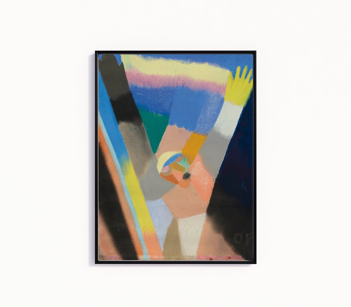 Framed art print of Composition (1924) by Otto Freundlich, in a slim black frame on a plain white wall