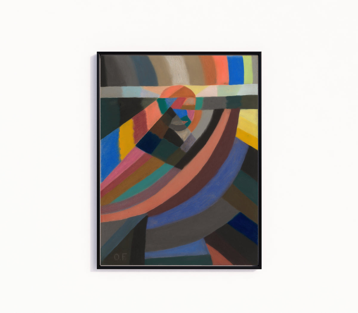 Framed art print of Composition (1924) by Otto Freundlich, in a slim black frame on a plain white wall