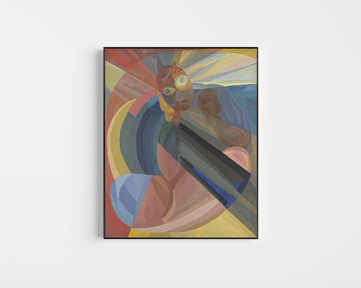 Framed art print of Die Mutter (1921) by Otto Freundlich, in a slim black frame on a plain white wall
