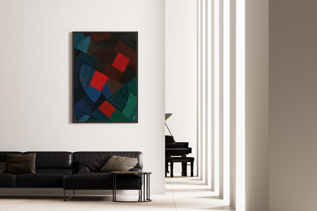 Otto Freundlich — Komposition (1935–1936) | Abstract Mosaic in Red & Navy Fine Art Print - 9ArtPrints