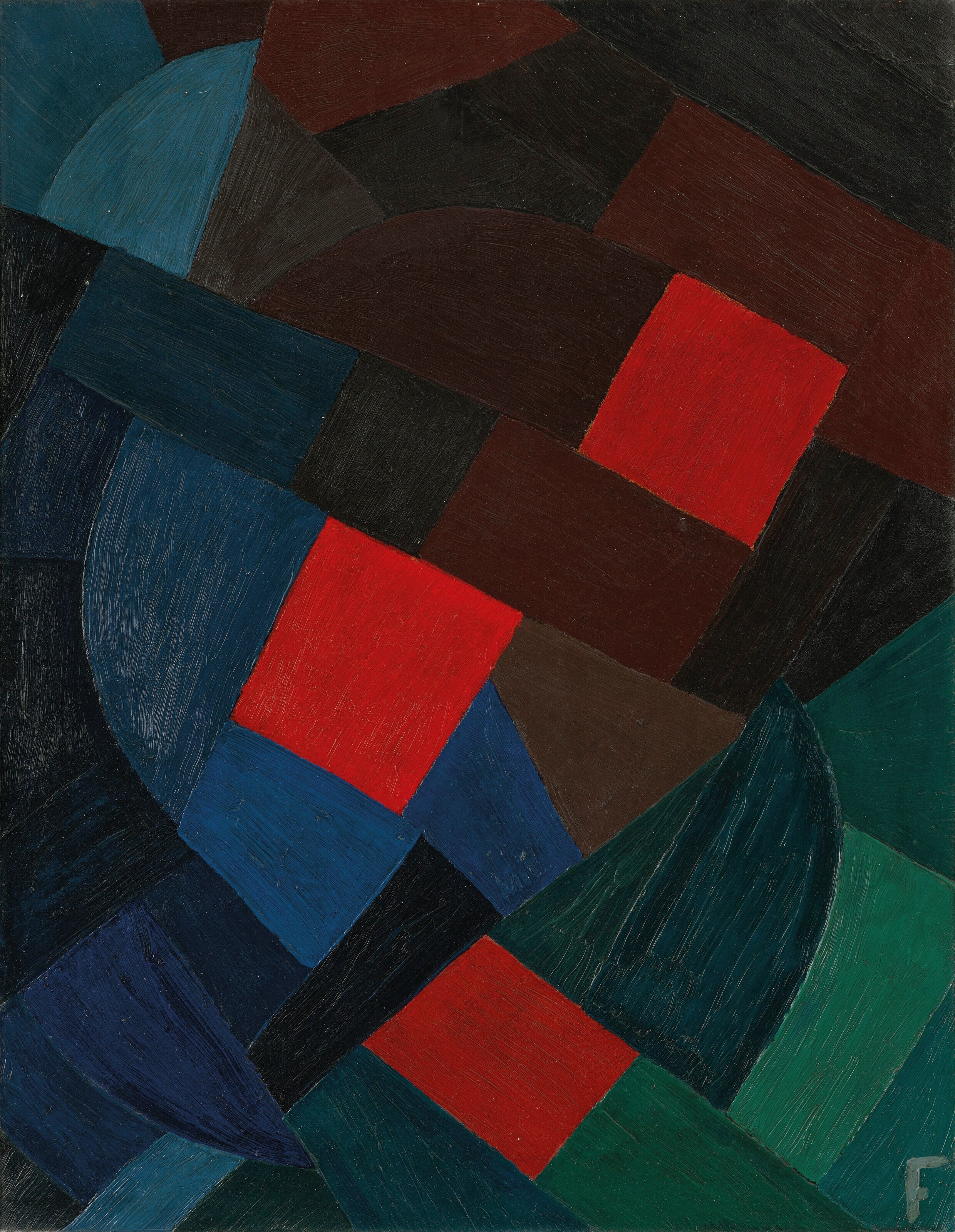 Otto Freundlich — Komposition (1935–1936) | Abstract Mosaic in Red & Navy Fine Art Print - 9ArtPrints