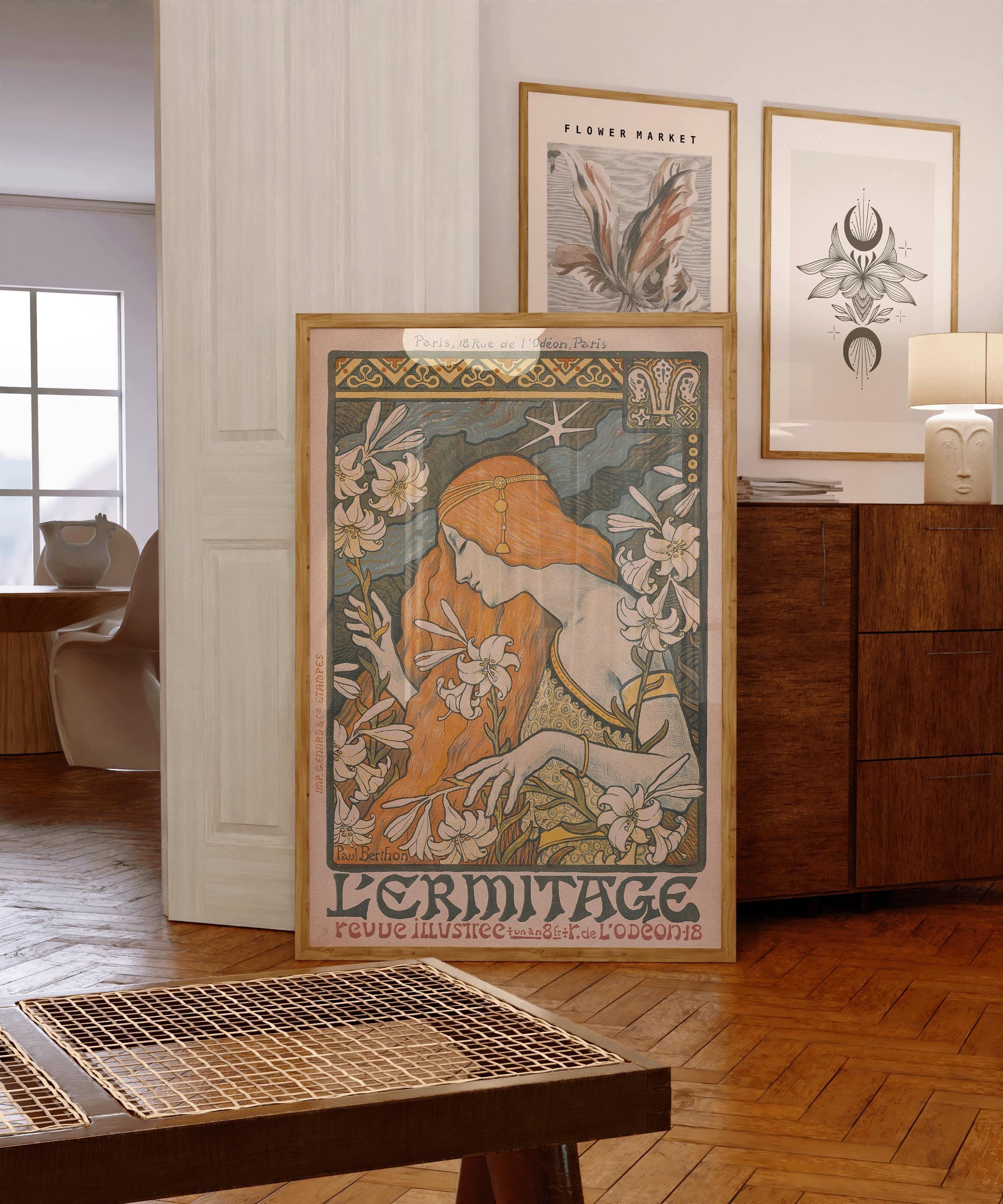 Paul Berthon - L'Ermitage Art Nouveau Print: Flowing Lines & Lilies - 9ArtPrints