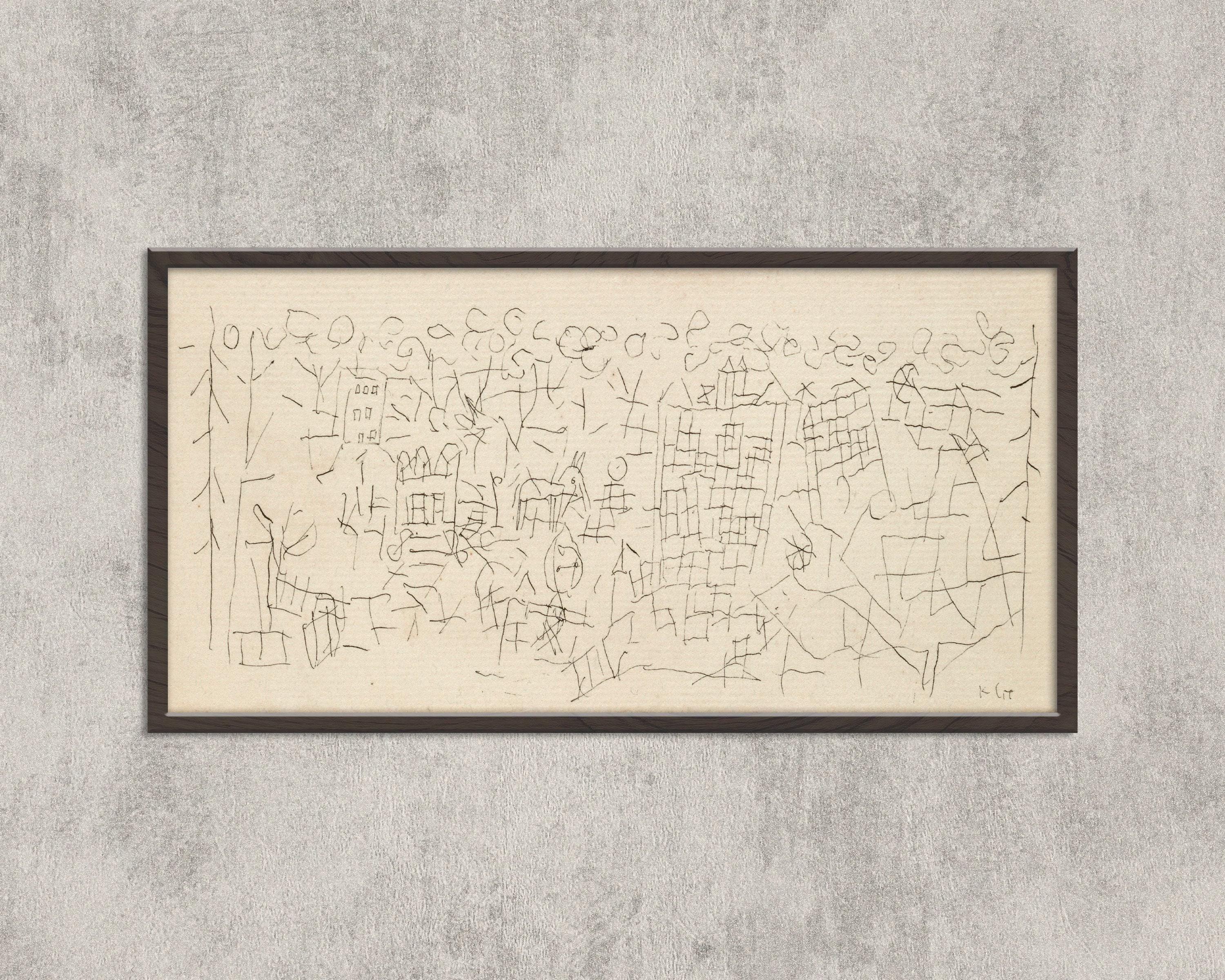 Paul Klee - About the Town | Modern Abstract Beige Wide Panoramic Sketch Art (available handframed or unframed) 2x1 - 9ArtPrints