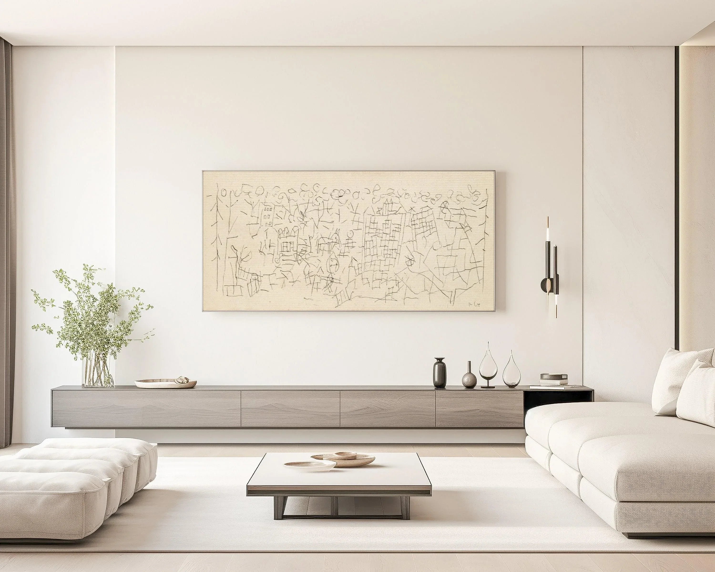 Paul Klee - About the Town | Modern Abstract Beige Wide Panoramic Sketch Art (available handframed or unframed) 2x1 - 9ArtPrints