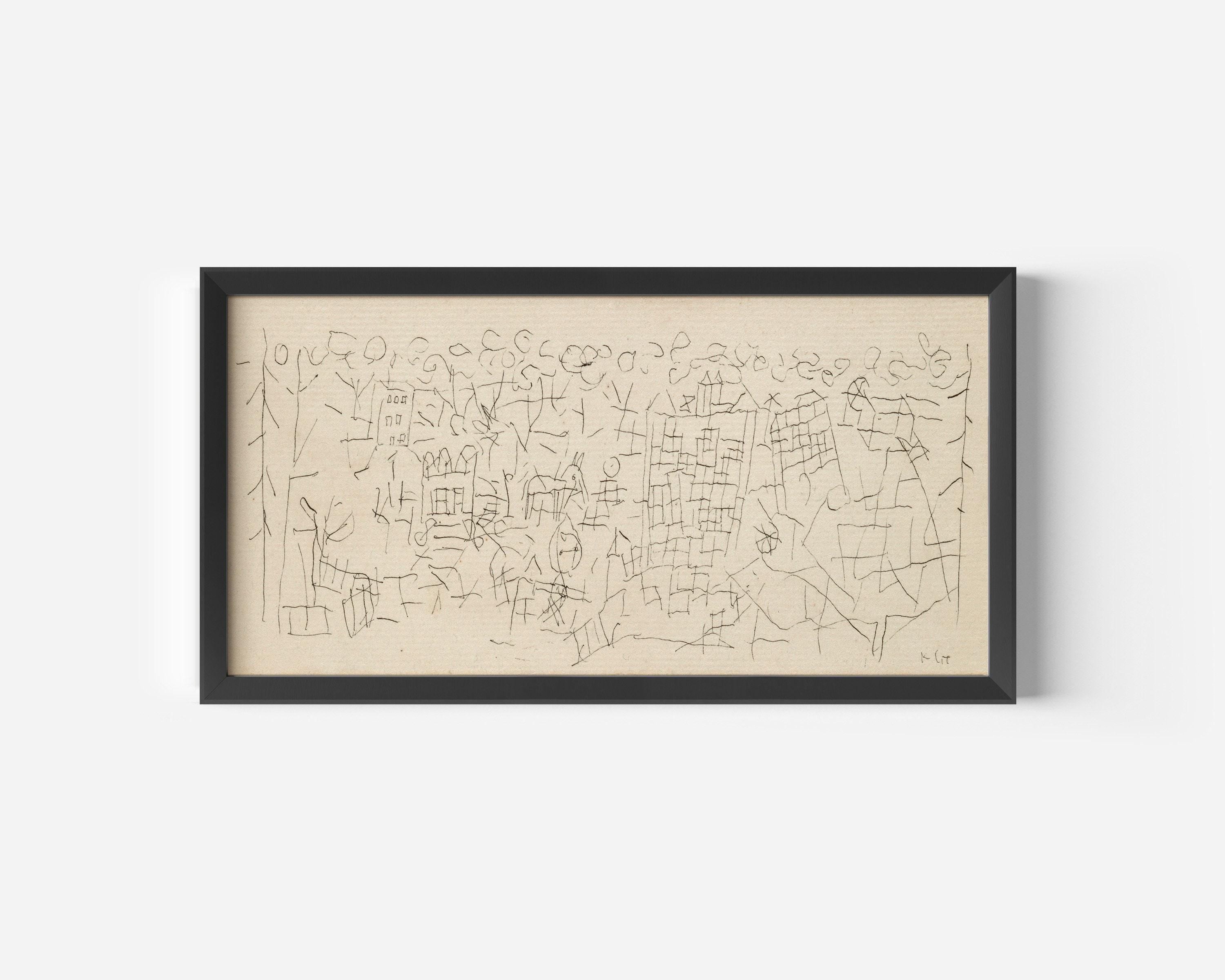 Paul Klee - About the Town | Modern Abstract Beige Wide Panoramic Sketch Art (available handframed or unframed) 2x1 - 9ArtPrints