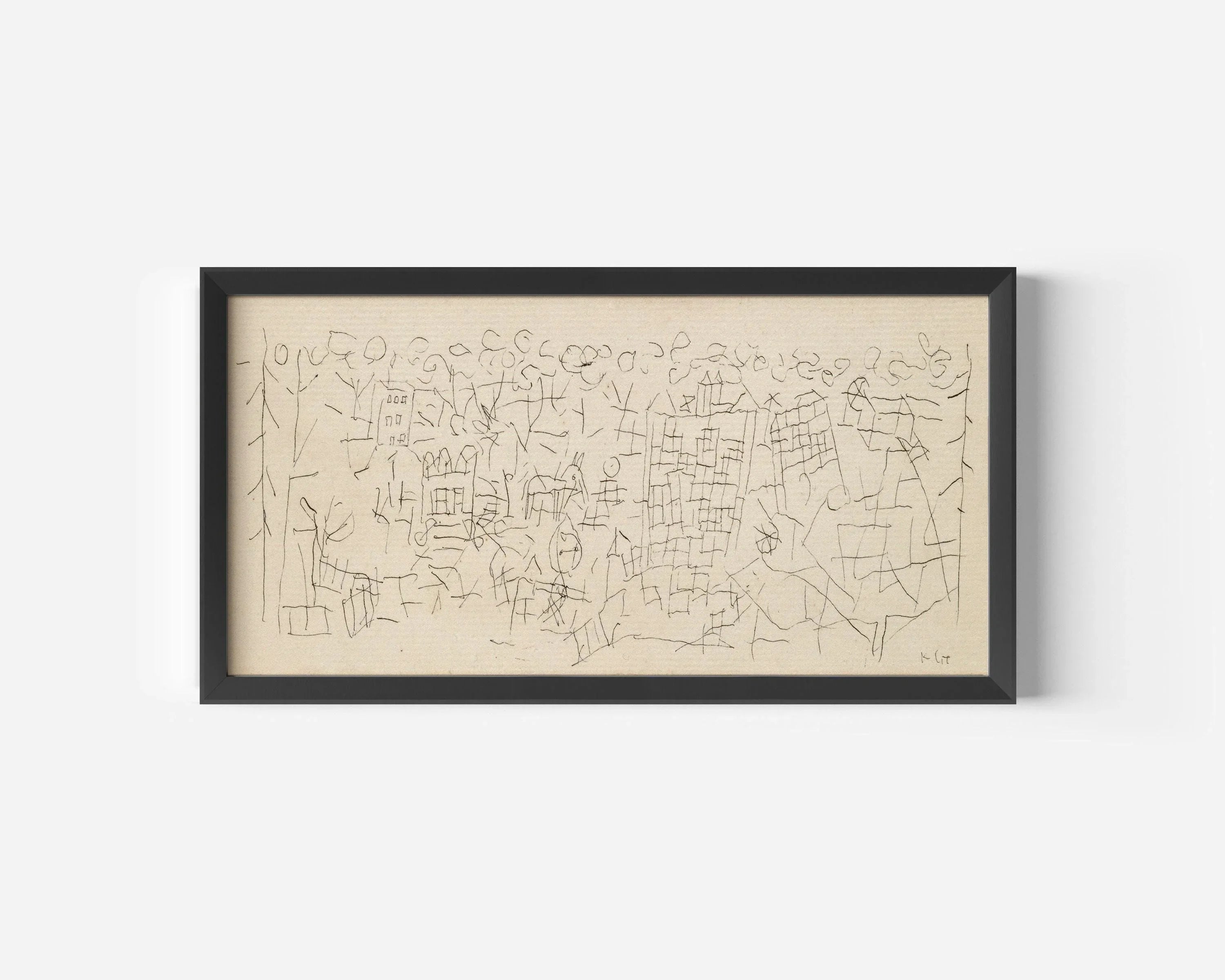 Paul Klee - About the Town | Modern Abstract Beige Wide Panoramic Sketch Art (available handframed or unframed) 2x1 - 9ArtPrints