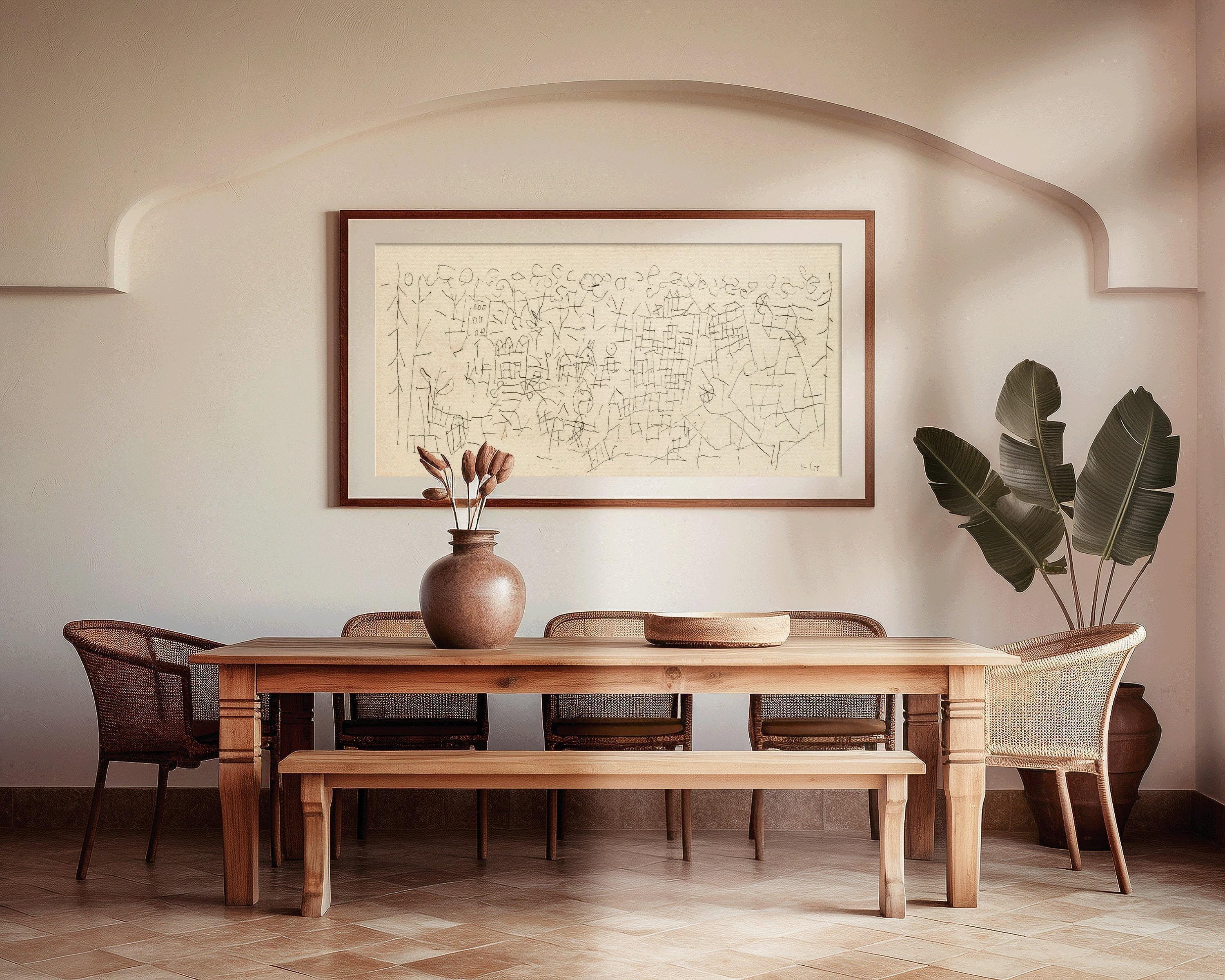 Paul Klee - About the Town | Modern Abstract Beige Wide Panoramic Sketch Art (available handframed or unframed) 2x1 - 9ArtPrints