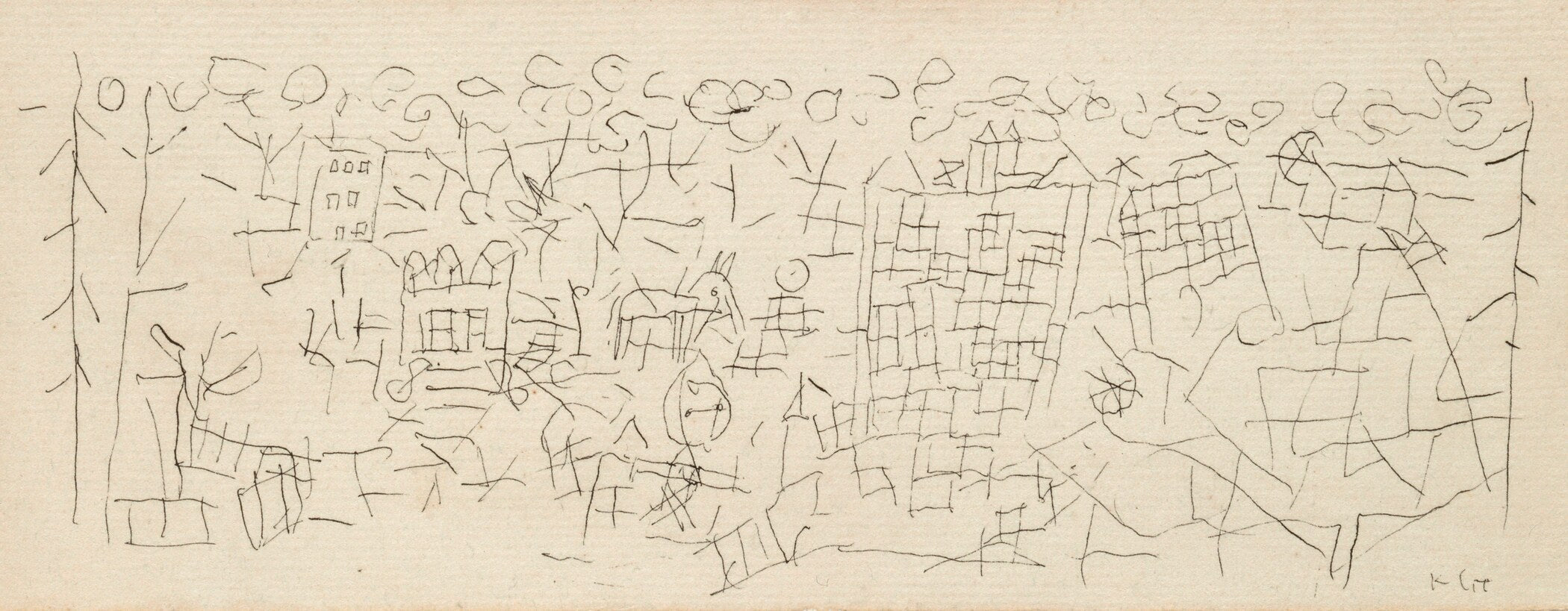 Paul Klee 'About the Town' Print: Beige Abstract Panoramic Sketch Art (2x1) - 9ArtPrints