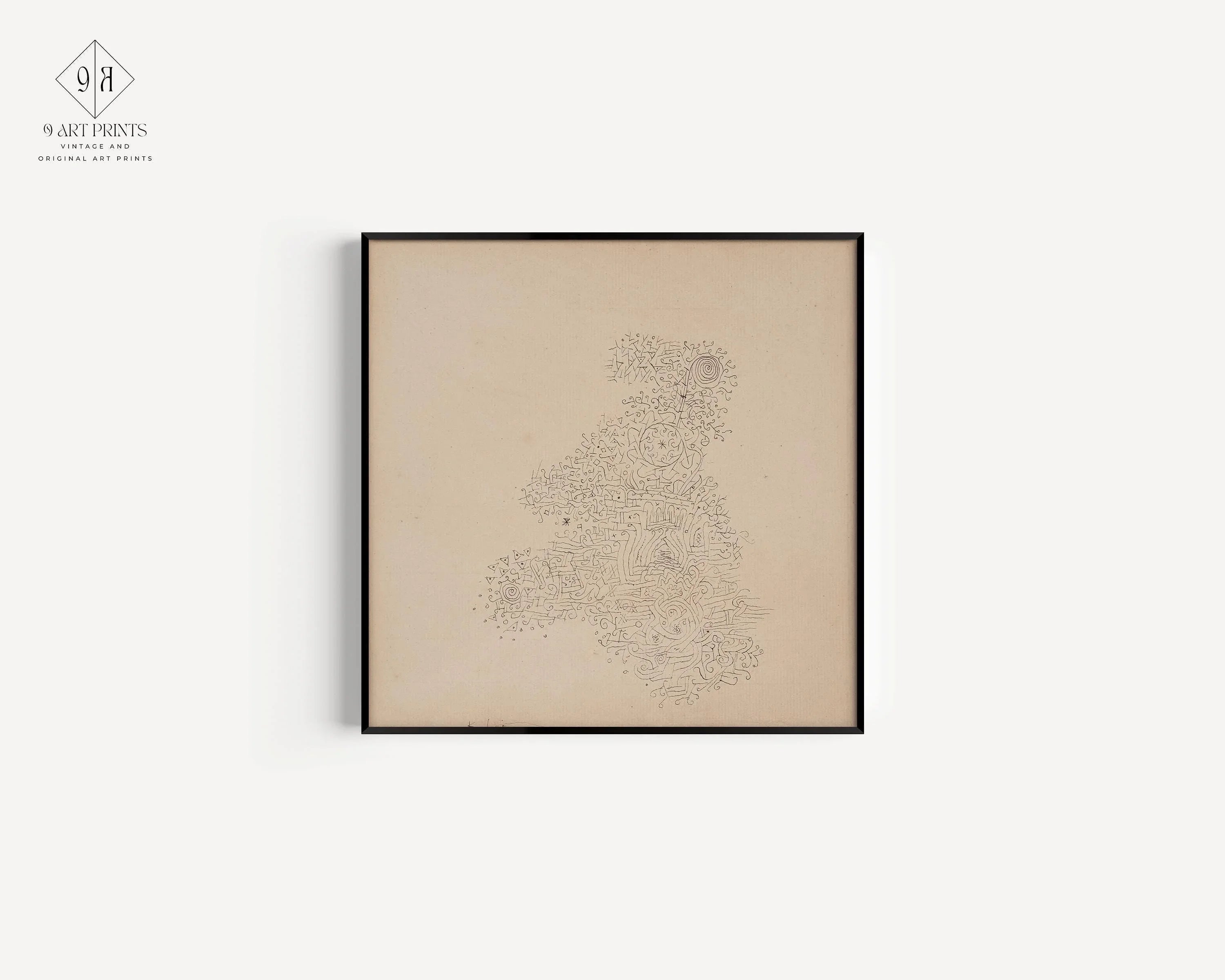 Paul Klee - Rosenhag | Minimalist Vintage Mid - century Modern Sketch Art Print in Beige and Black (available handframed or unframed) 1x1 - 9ArtPrints