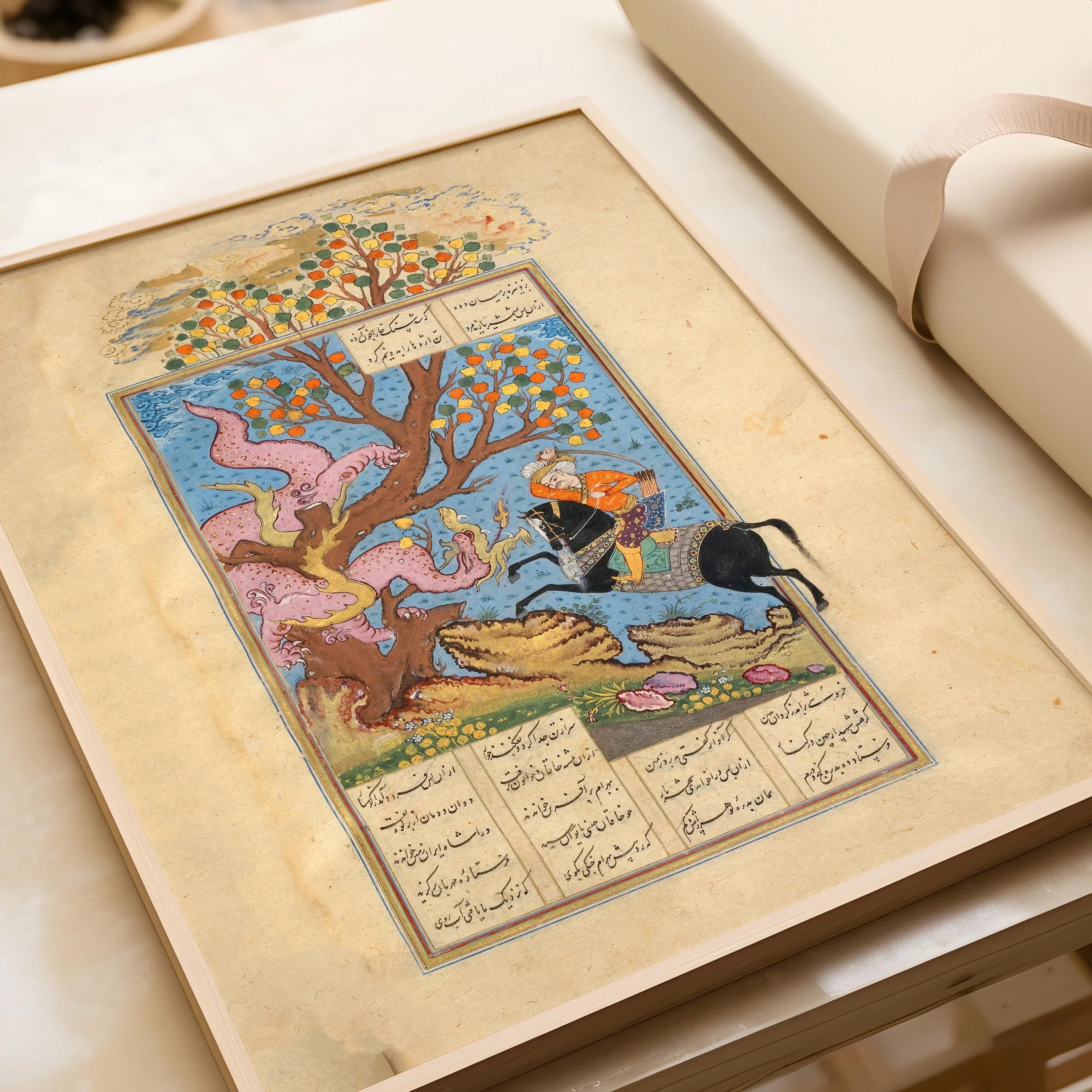 Persian Miniature Art Print: Rustam Battles a Div - Shahnama Giclee - 9ArtPrints