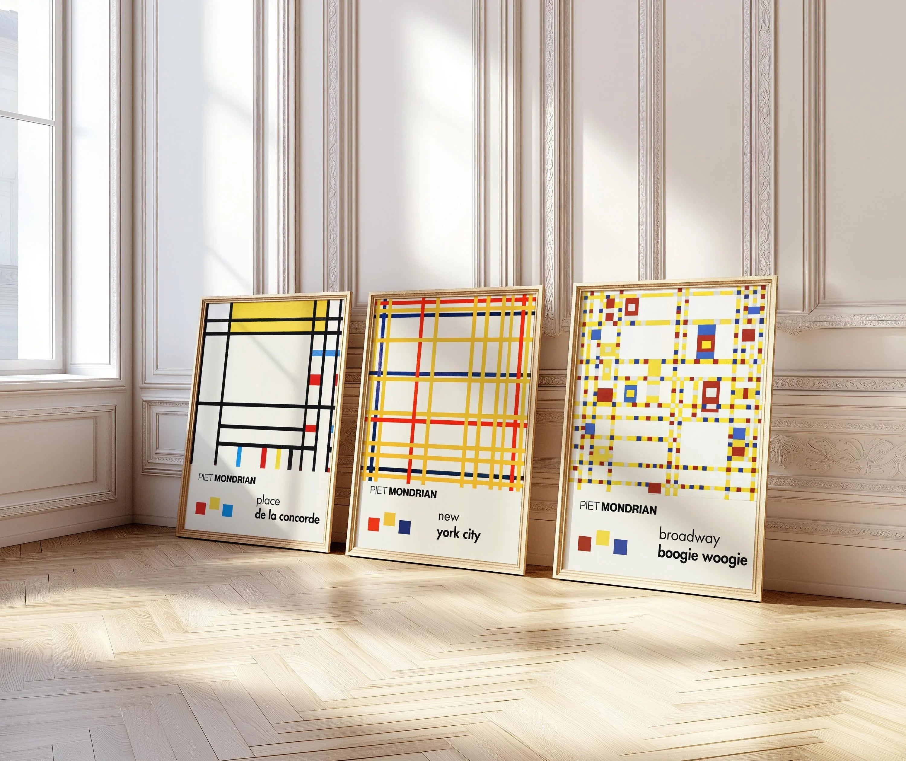 Piet Mondrian STATEMENT TRIO| New York City, Broadway & Concorde Mid - Century Modern Art Available Framed - 9ArtPrints