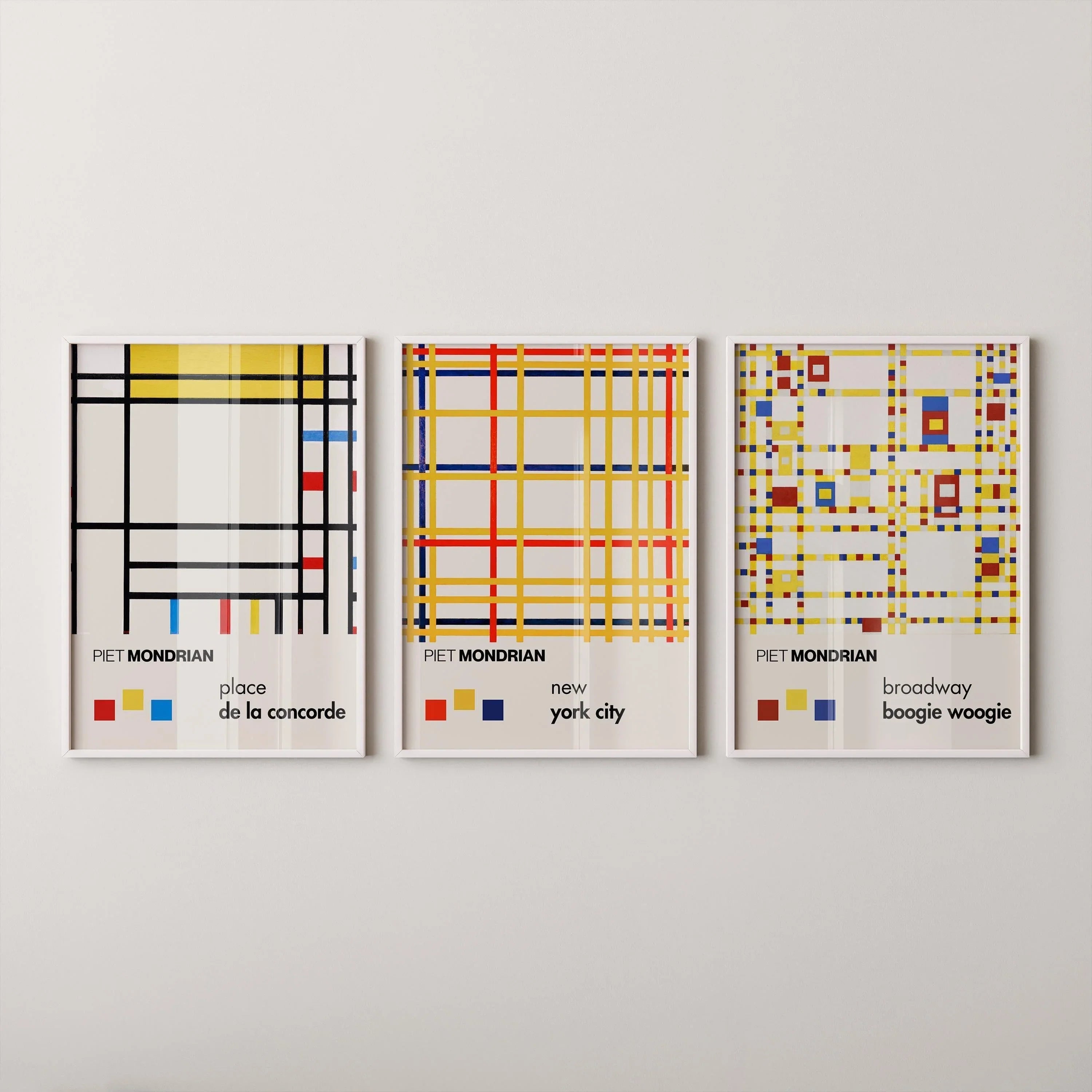 Piet Mondrian STATEMENT TRIO| New York City, Broadway & Concorde Mid - Century Modern Art Available Framed - 9ArtPrints